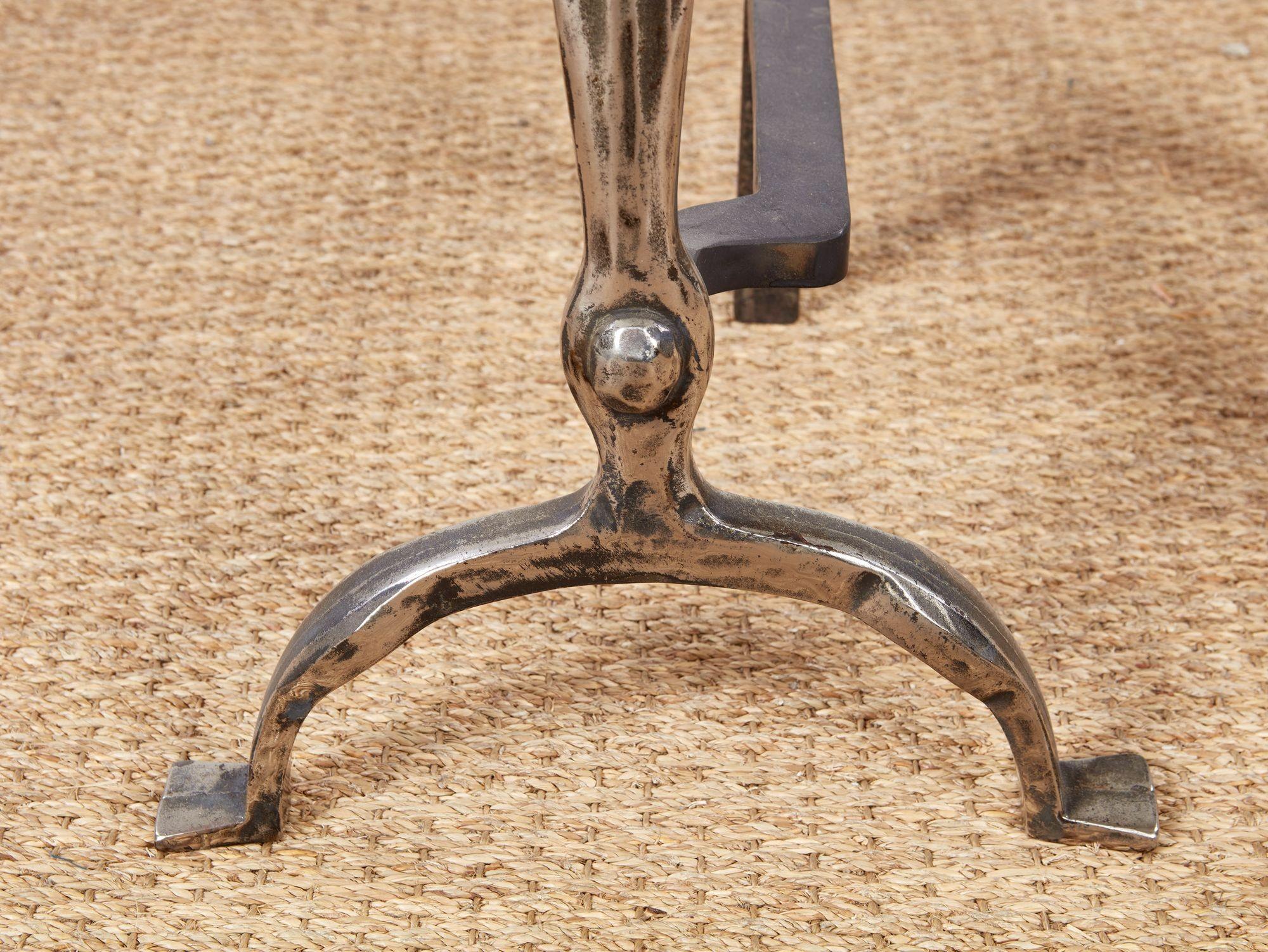 Rose Head Brass and Steel Andirons For Sale 1