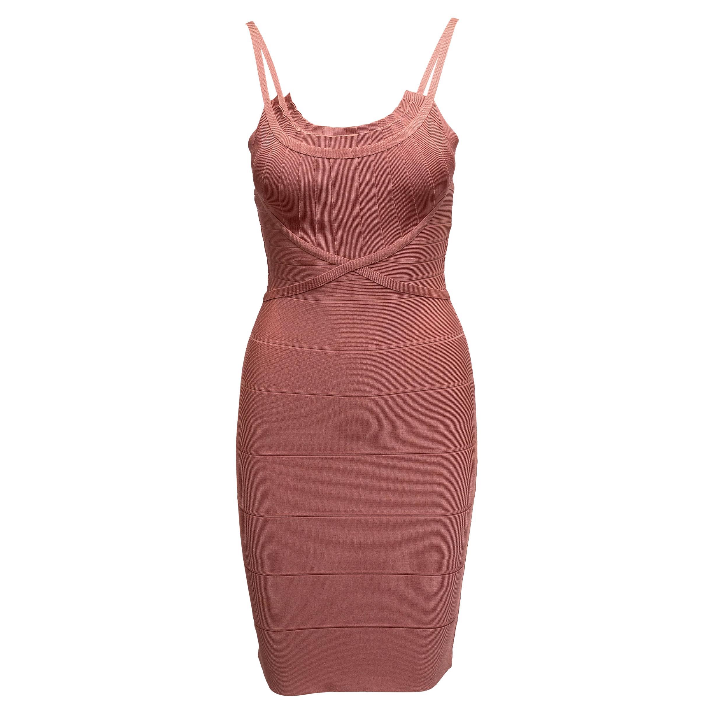 Rose Herve Leger Robe bandage sans manches Taille US XS en vente