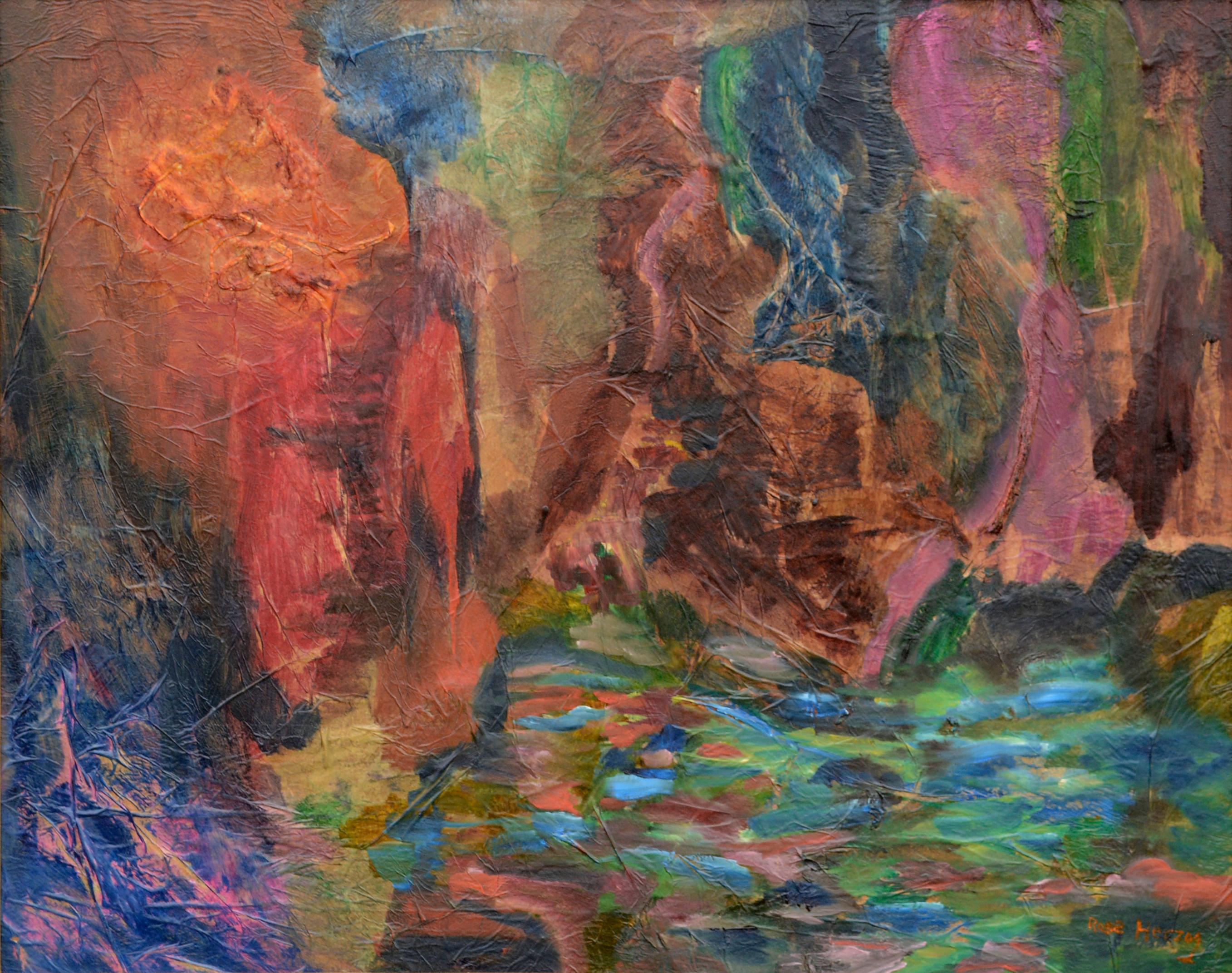 Shimmering Pond in the Woods - Surrealist Abstract 1960s - Painting by Rose Herzog