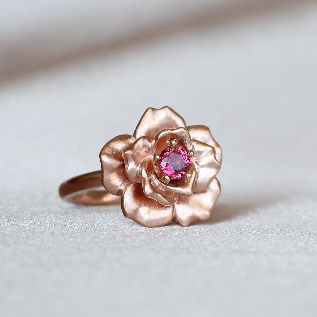 For Sale:  Rose in Bloom Ring/ 9CT Rose Gold, Pink Tourmaline 4