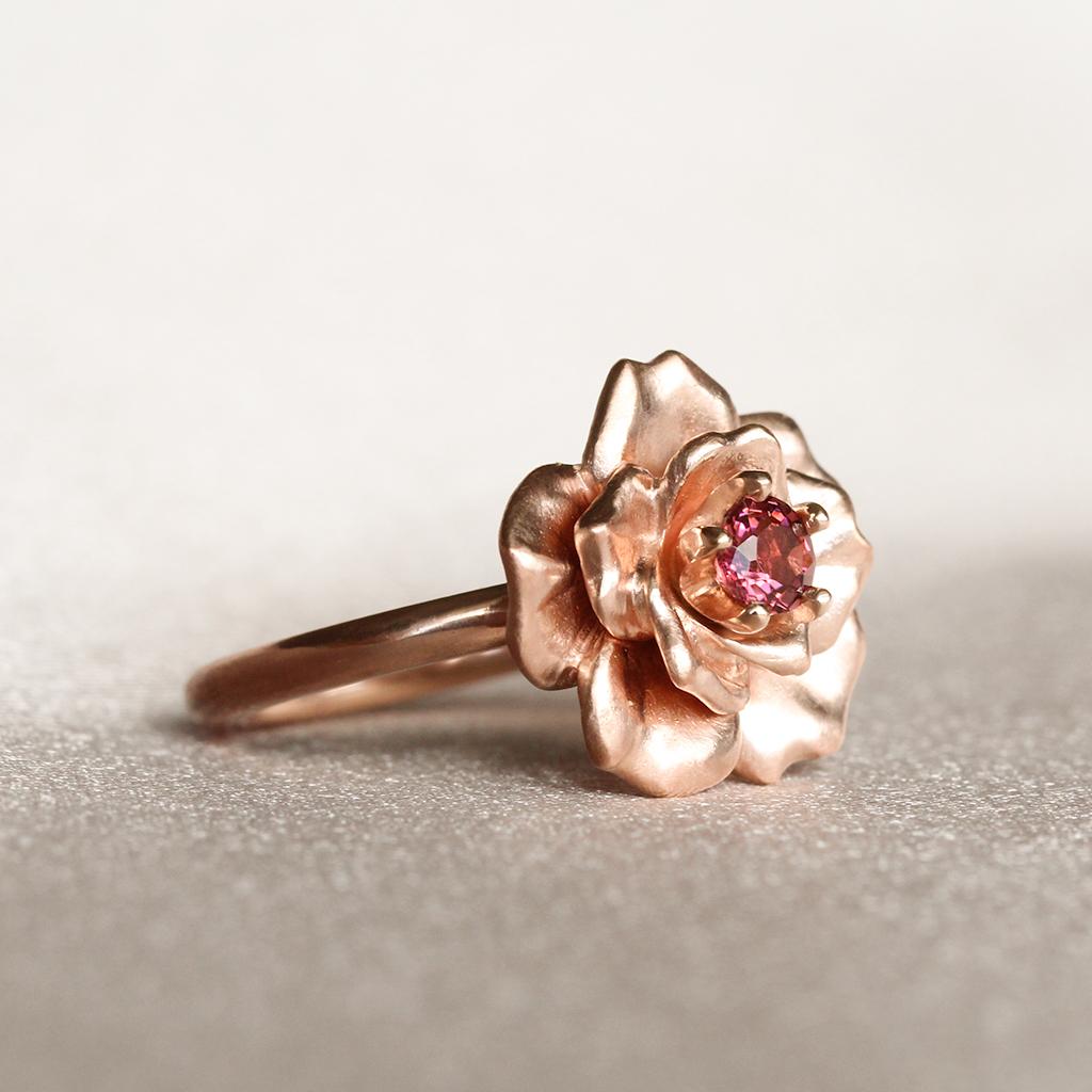 For Sale:  Rose in Bloom Ring/ 9CT Rose Gold, Pink Tourmaline 5