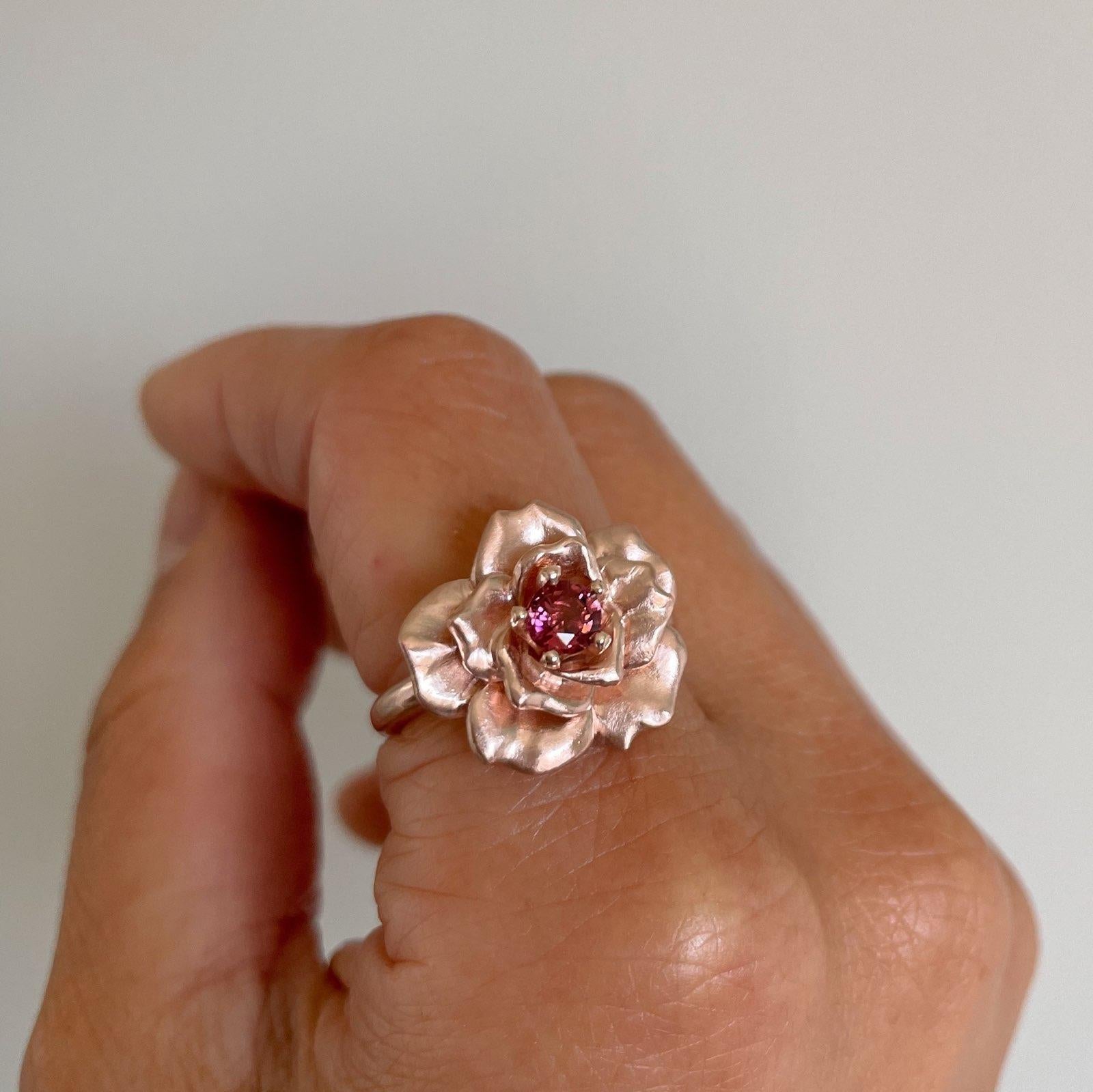 For Sale:  Rose in Bloom Ring/ 9CT Rose Gold, Pink Tourmaline 8