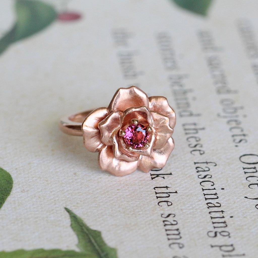 For Sale:  Rose in Bloom Ring/ 9CT Rose Gold, Pink Tourmaline 2