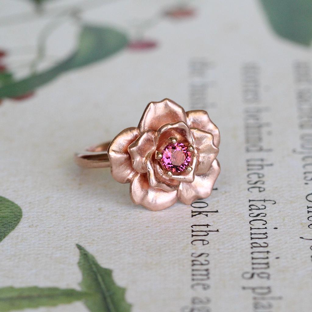For Sale:  Rose in Bloom Ring/ 9CT Rose Gold, Pink Tourmaline 3
