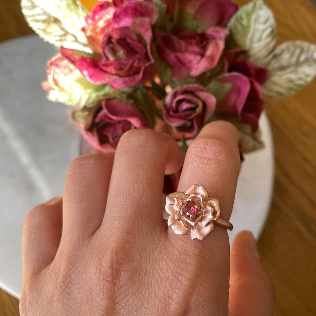 For Sale:  Rose in Bloom Ring/ 9CT Rose Gold, Pink Tourmaline 7