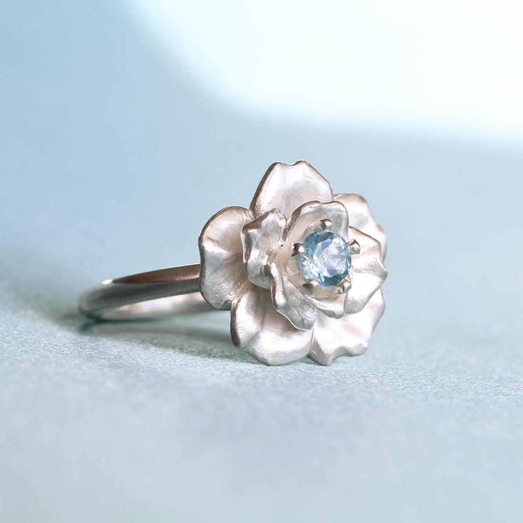 For Sale:  Rose in Bloom Ring/ Aquamarine 4