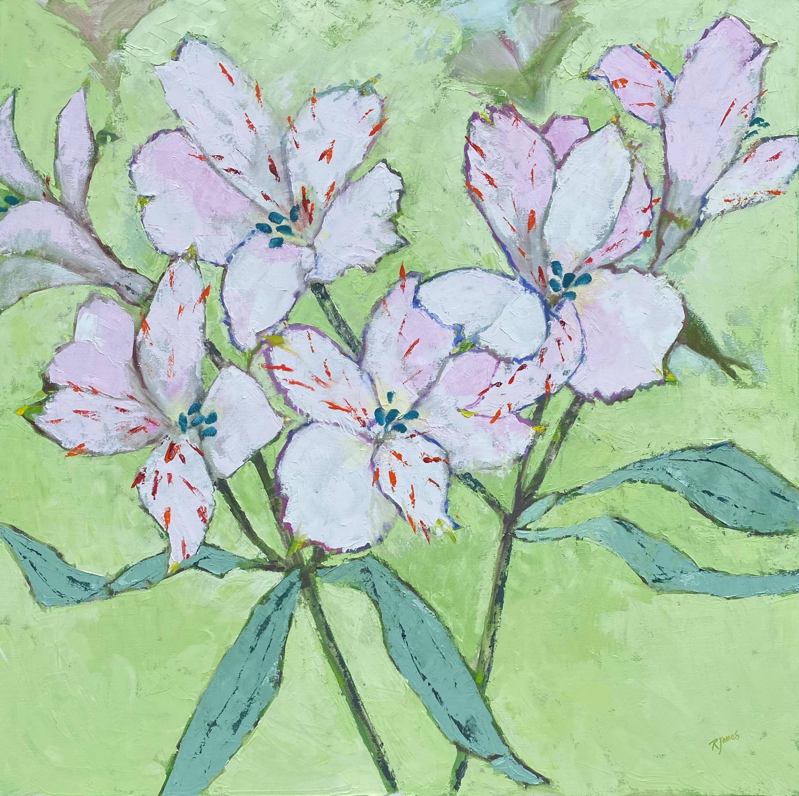 Rose James Abstract Painting - Pink Green Wandering Pattern 36 x 36