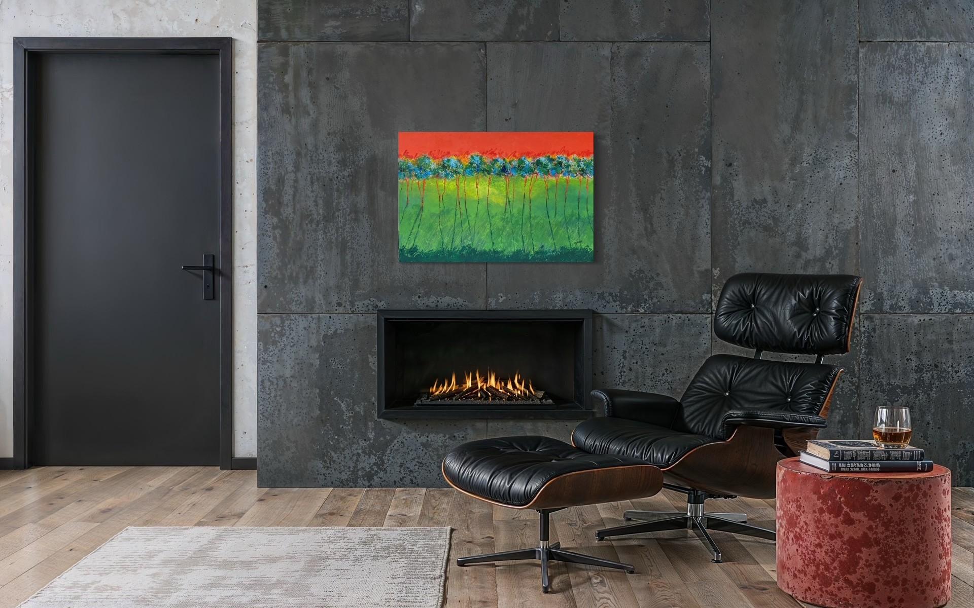 Red Tree Line  24 X 36 - Painting by Rose James