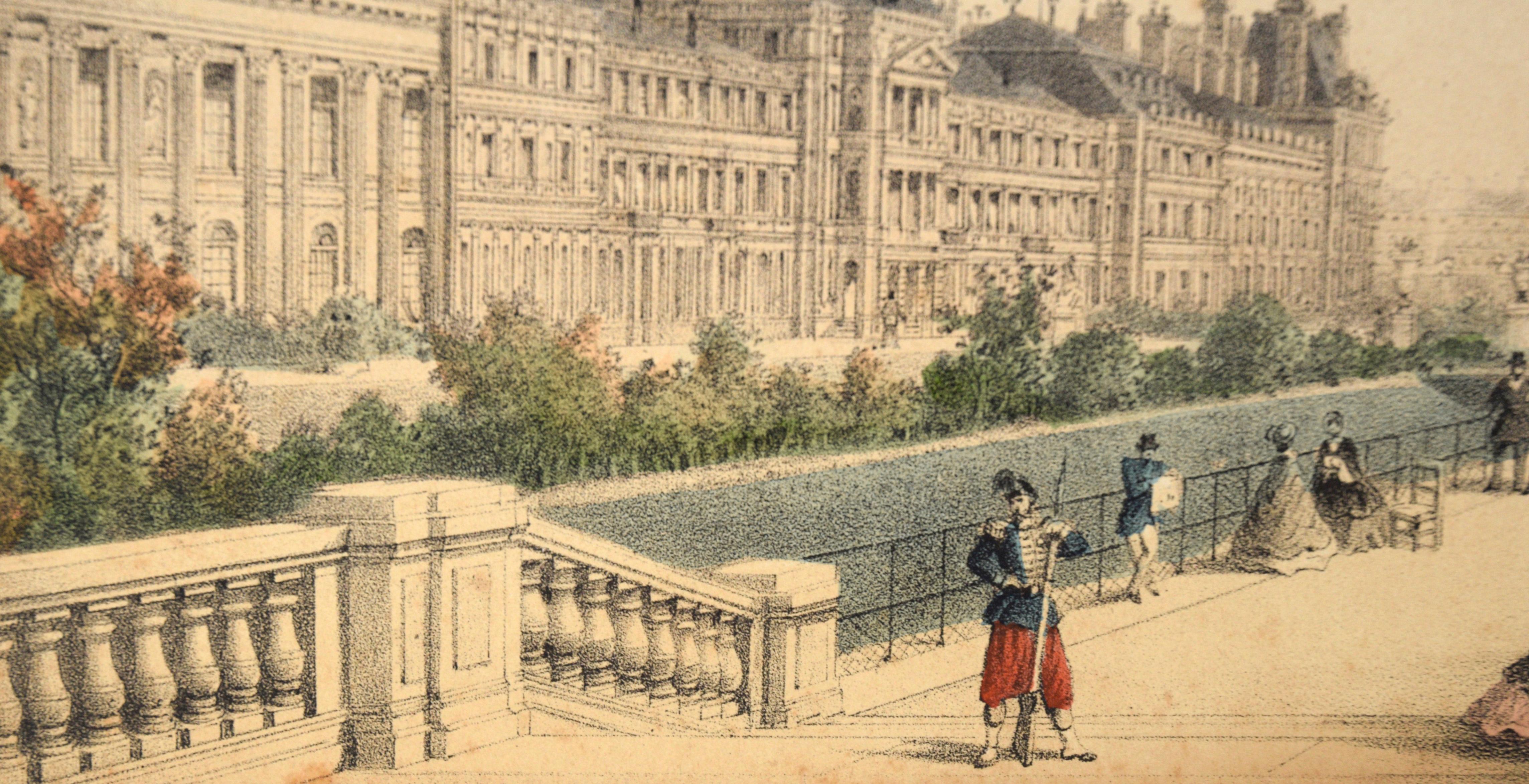 Les Tuileries, Paris - Hand Colored Lithograph

Delicate hand-colored lithograph of Tuileries Palace in Paris, France printed by Rose-Joseph Lemercier (French, 1803 - 1887). Published, Paris 1843 to 1867 by Hautecoeur Freres (Eugène and Alfred