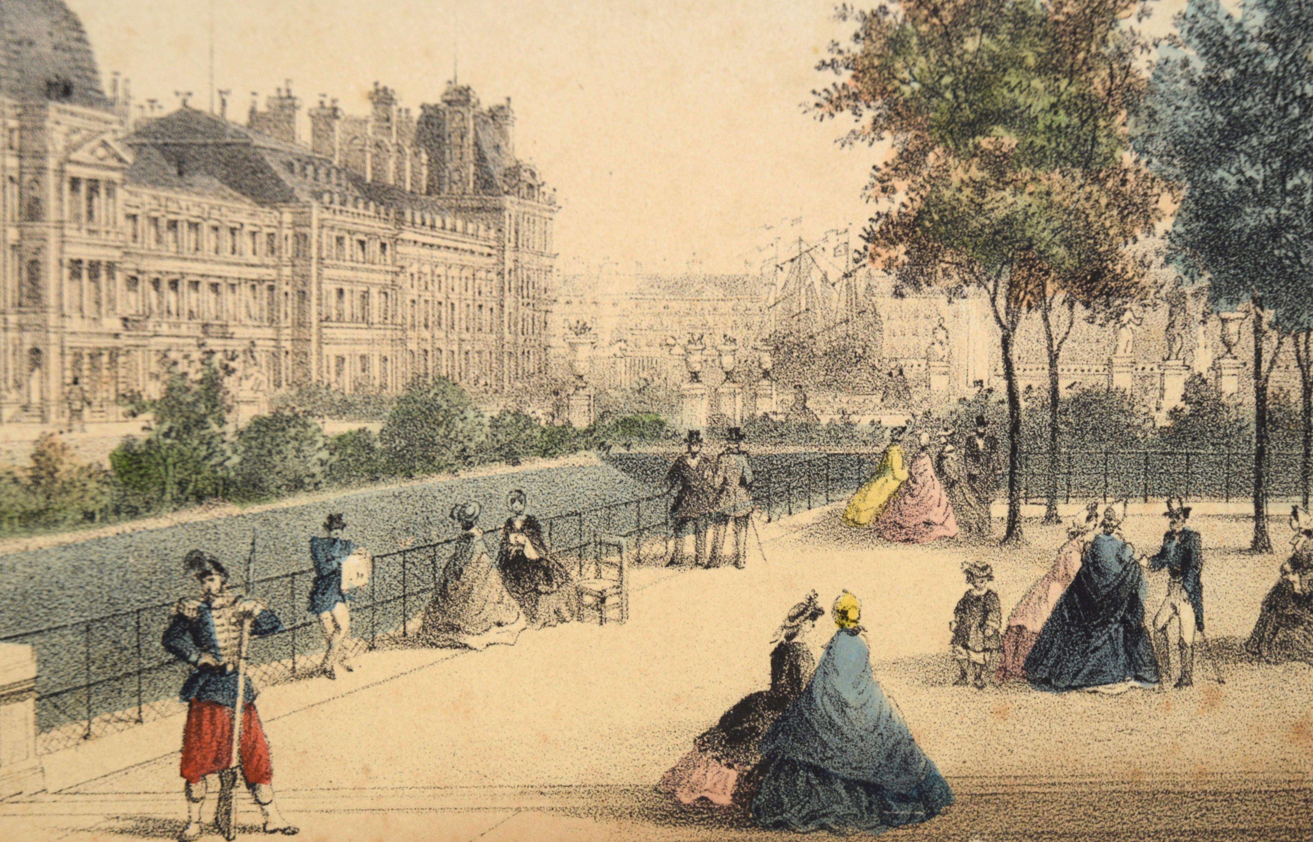 Les Tuileries, Paris - Hand Colored Lithograph 1845-1860 For Sale 1