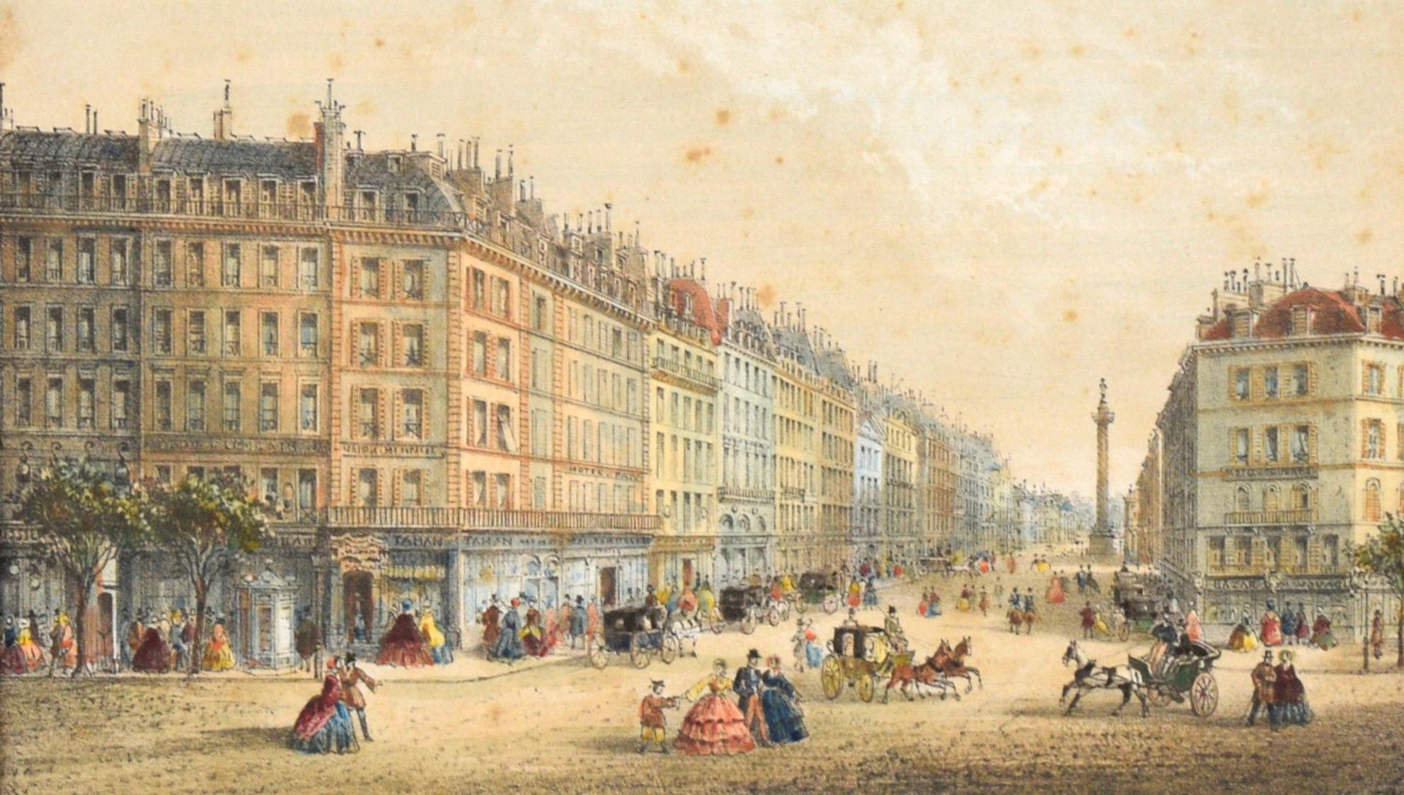 Rue de la Paix, Paris - Hand Colored Lithograph 1845-1860 - Print by Rose-Joseph Lemercier 