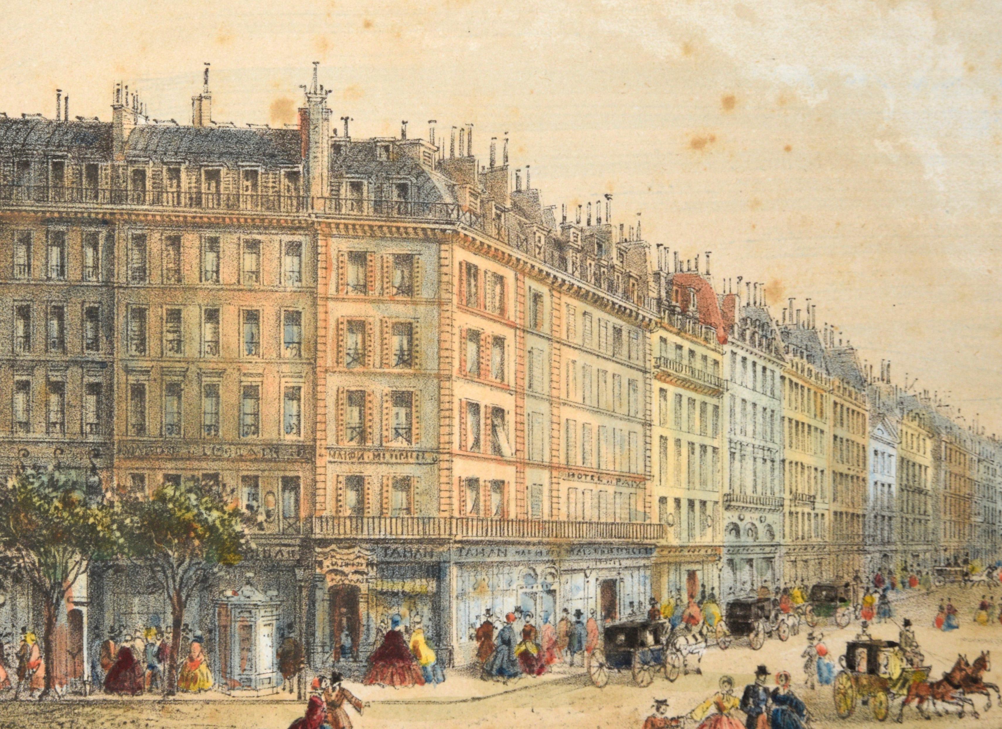 Rue de la Paix, Paris - Hand Colored Lithograph 1845-1860 - Romantic Print by Rose-Joseph Lemercier 
