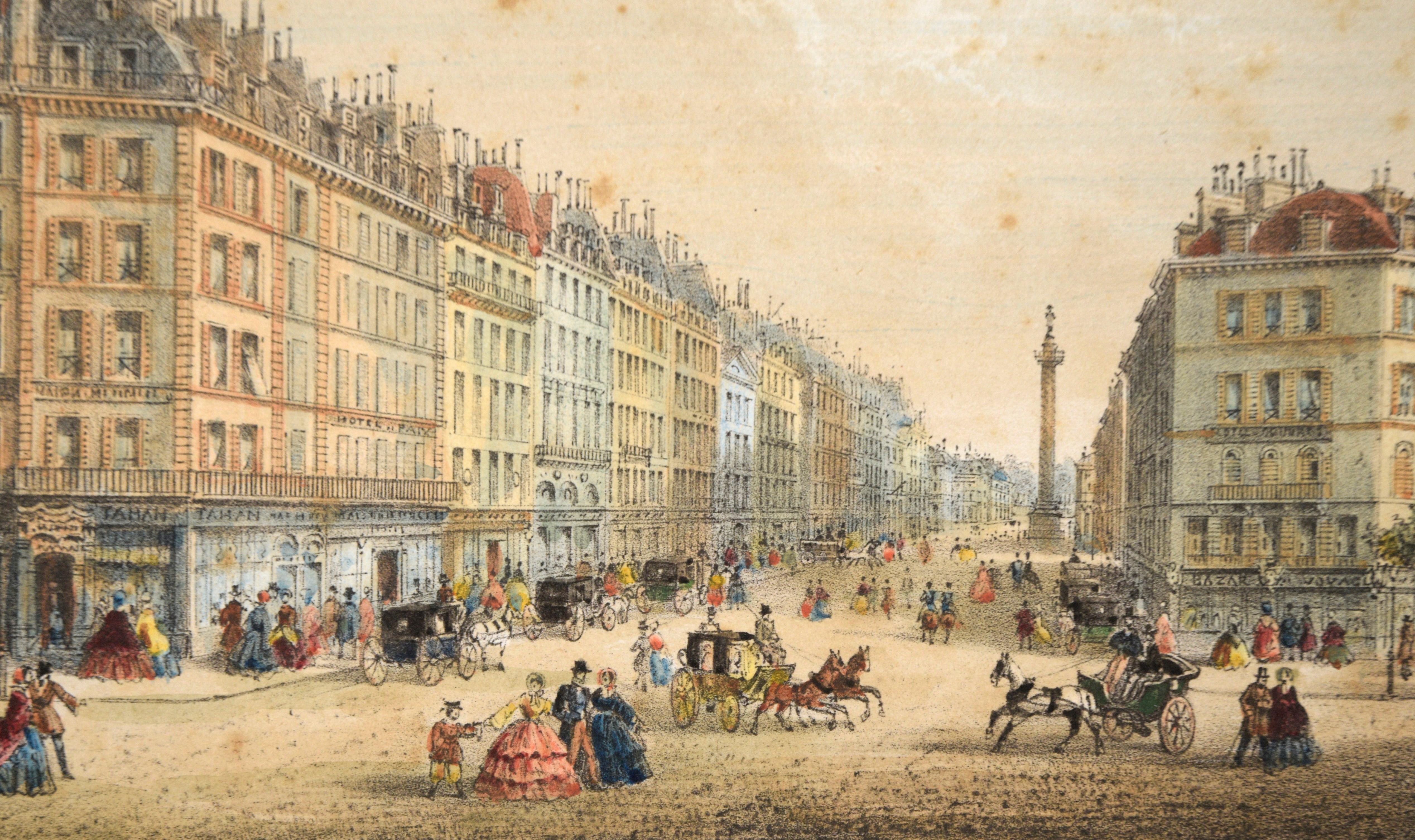 Rue de la Paix, Paris - Hand Colored Lithograph 1845-1860 For Sale 1