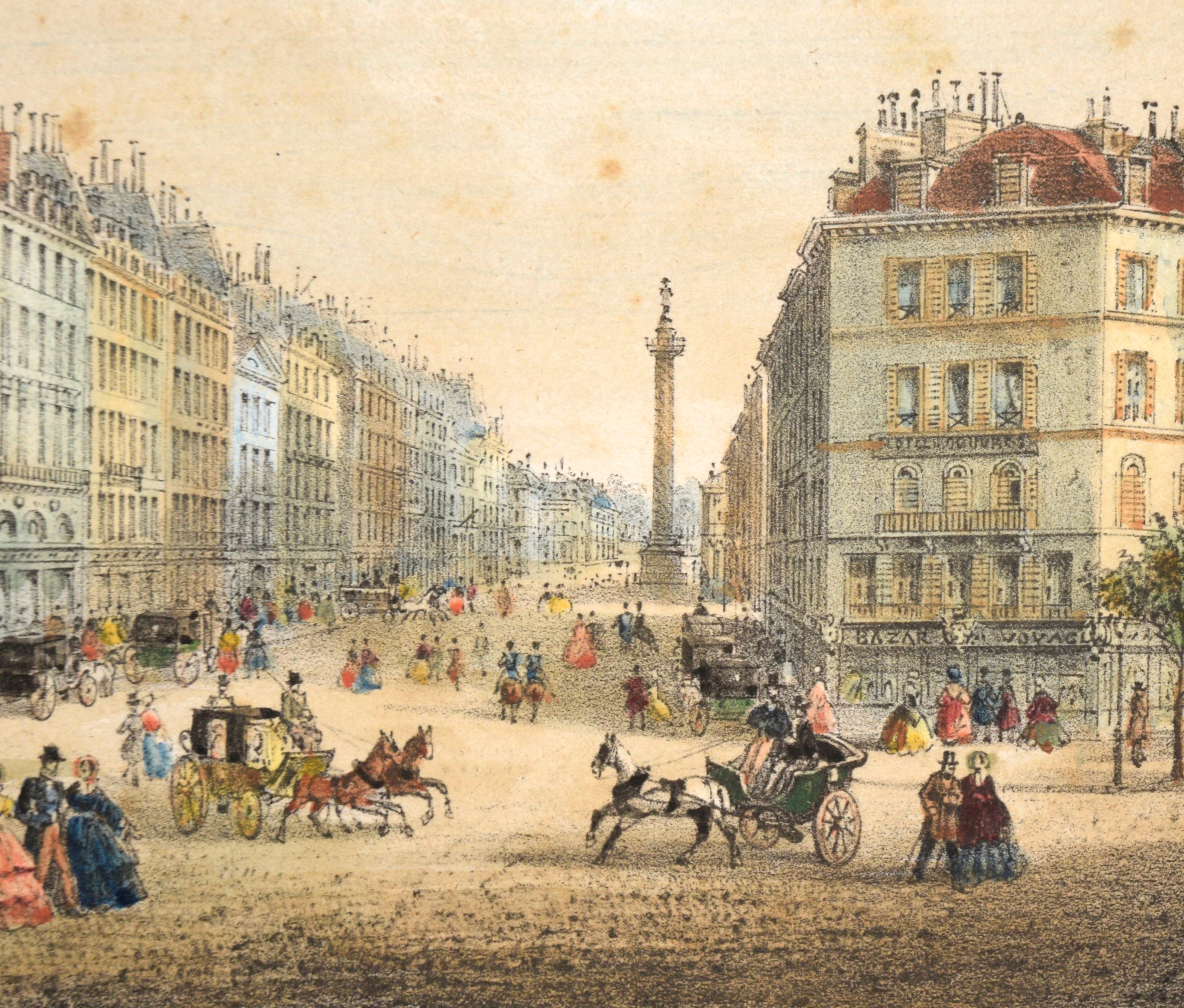 Rue de la Paix, Paris - Hand Colored Lithograph 1845-1860 For Sale 2
