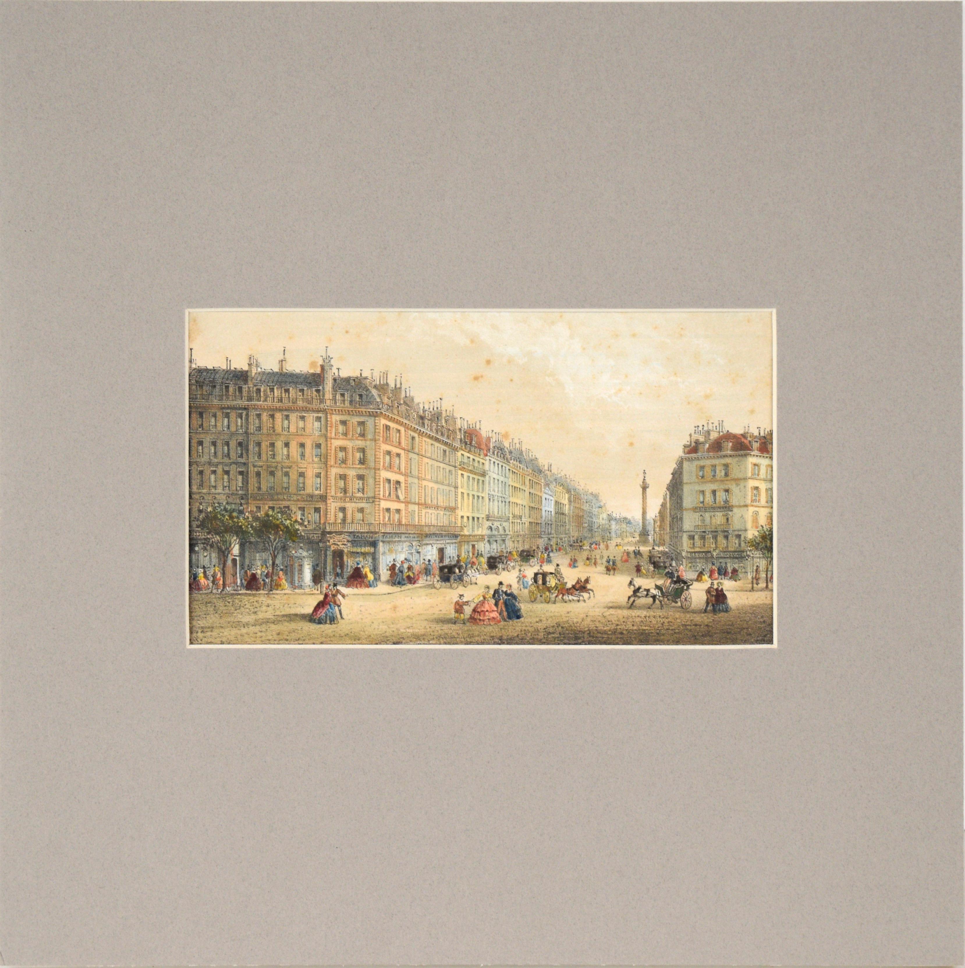 Rose-Joseph Lemercier  Figurative Print - Rue de la Paix, Paris - Hand Colored Lithograph 1845-1860
