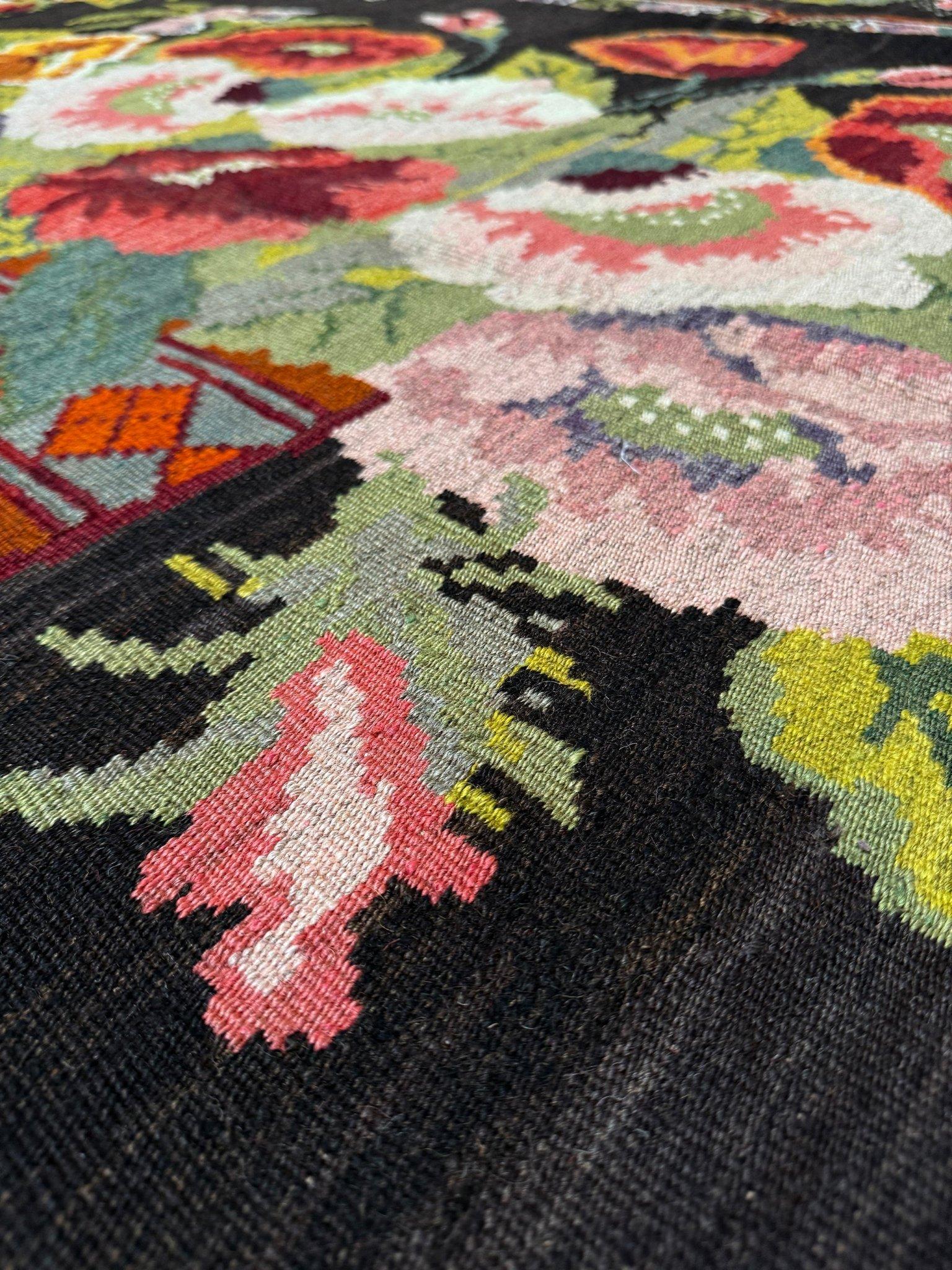 Kilim rosa - Alfombra de lana plana europea vintage - 8′5″×11′3″ - Década de 1940 Moldavia en venta 8