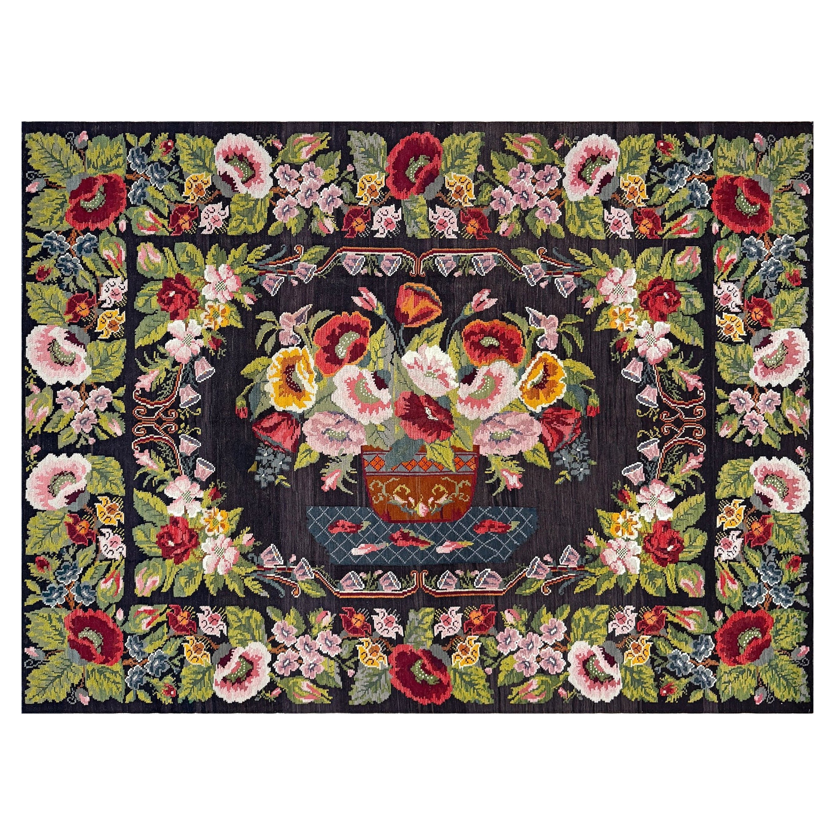 Rose Kilim • Vintage European Flatweave Wool Rug • 8′5″×11′3″ • 1940s Moldova