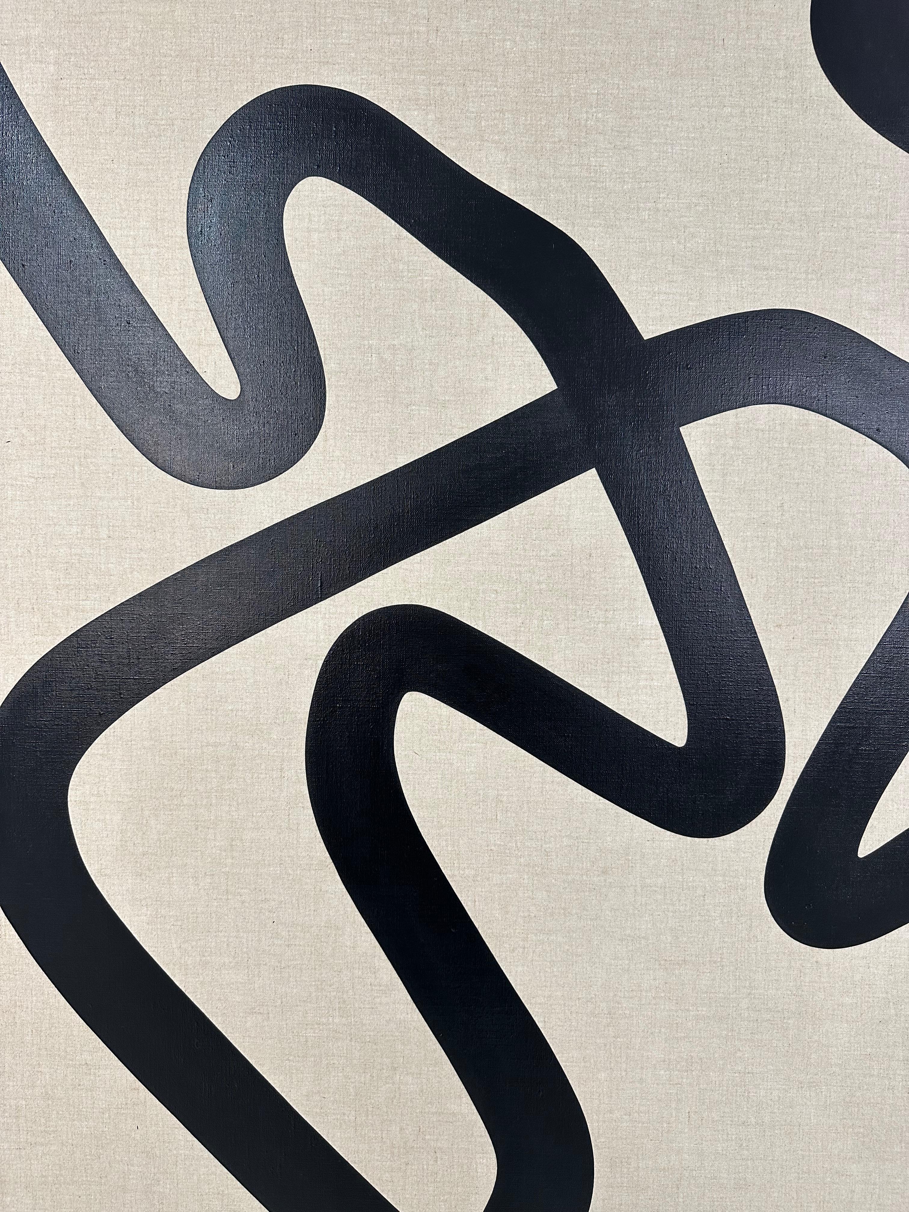 Minimalist Black Line Abstract on Linen by Rose Madone — Large Contemporary im Angebot 1