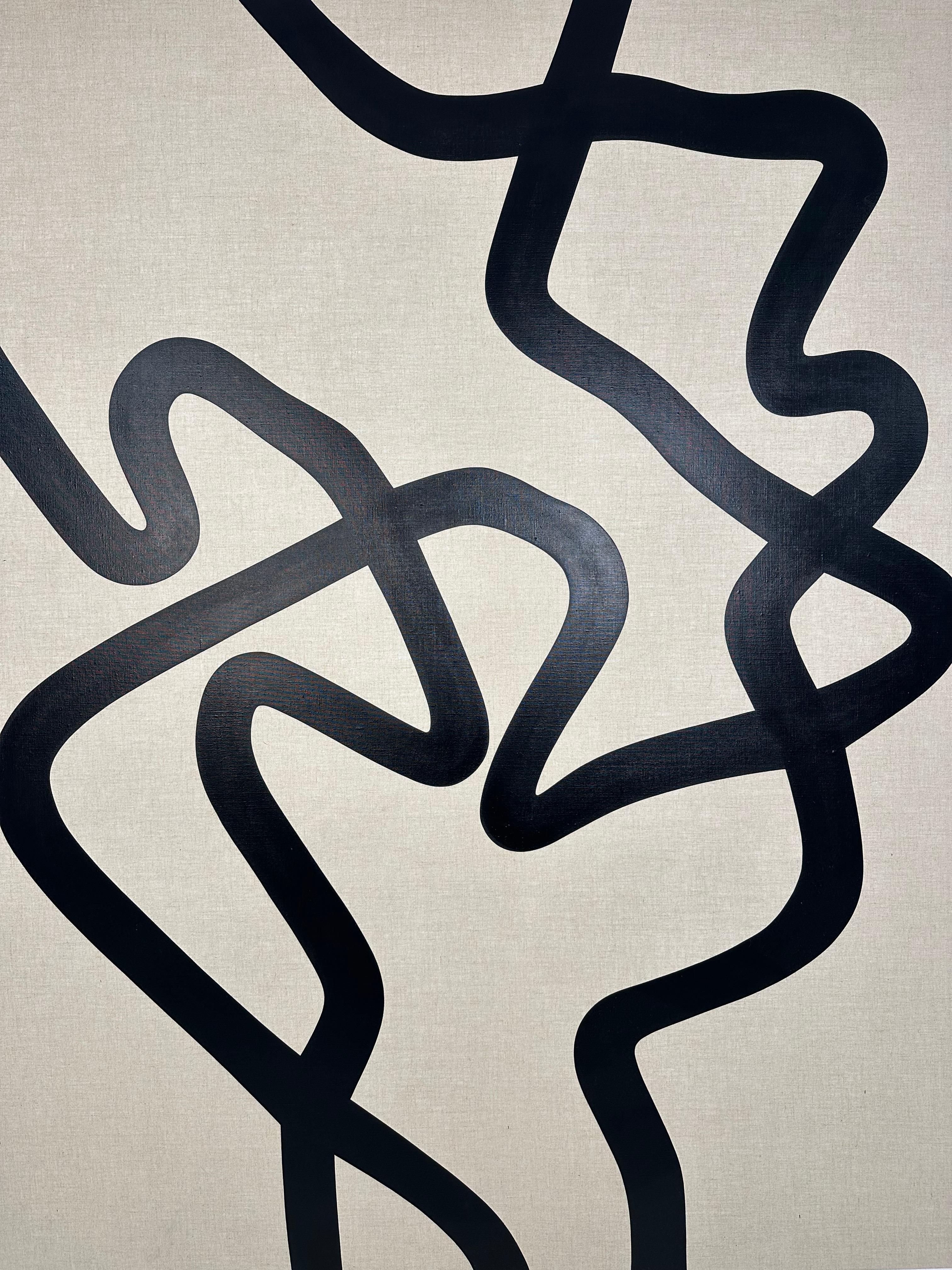 Minimalist Black Line Abstract on Linen by Rose Madone — Large Contemporary im Angebot 2