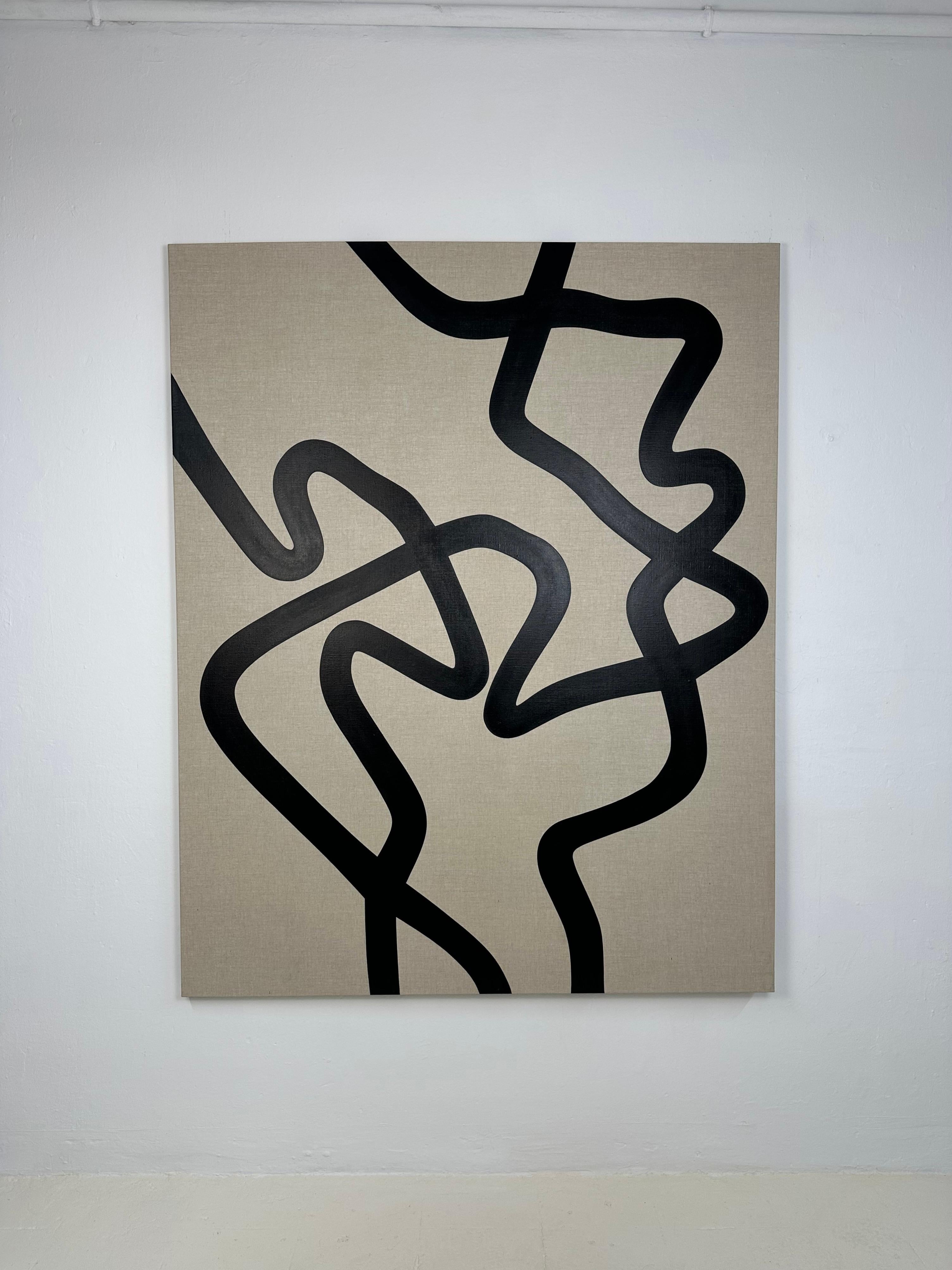 Minimalist Black Line Abstract on Linen by Rose Madone — Large Contemporary im Angebot 4