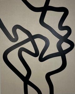 Minimalist Black Line Abstract on Linen by Rose Madone — Large Contemporary