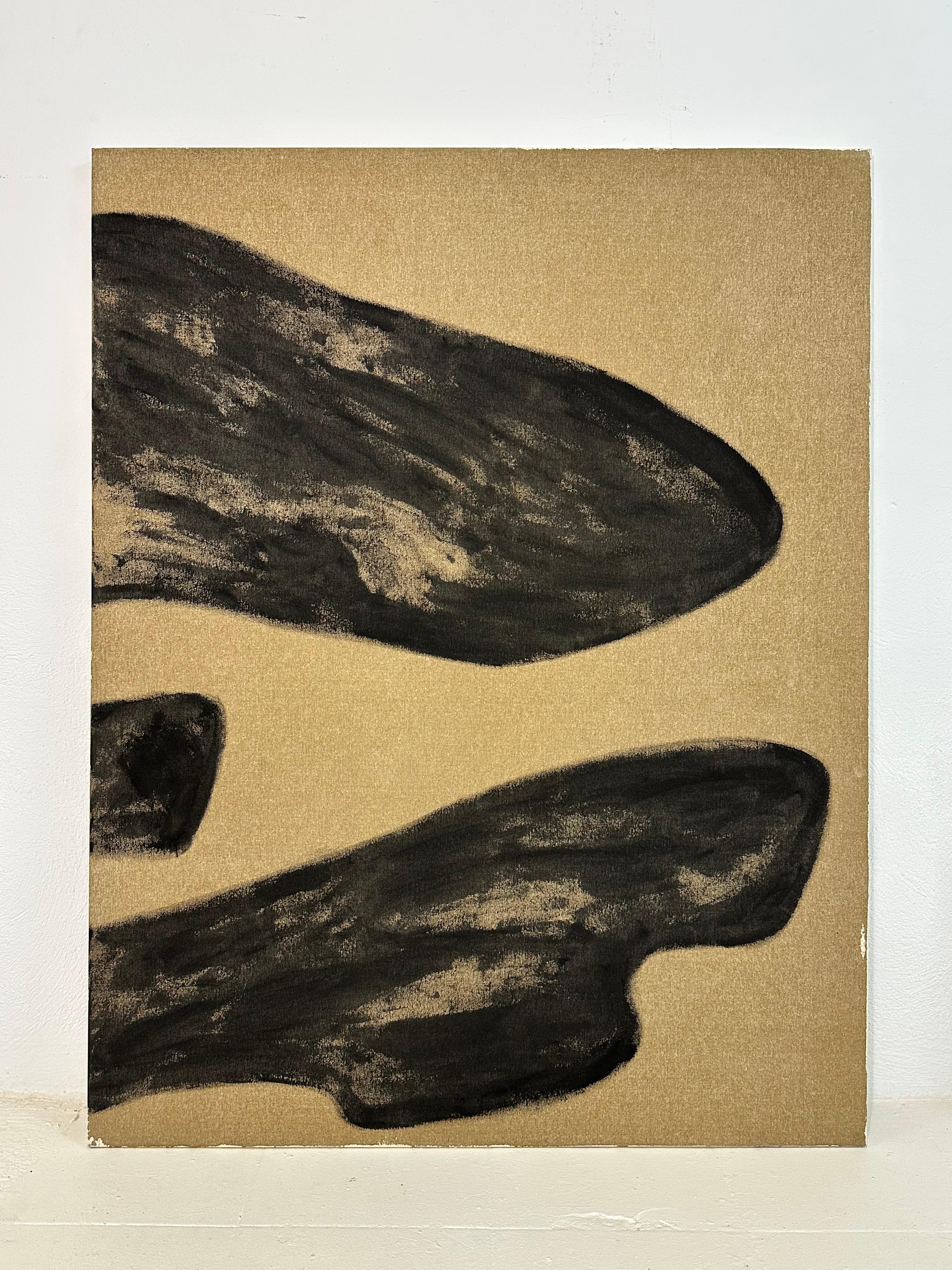 Rose Madone Grand diptyque abstrait avec formes gestuelles noires et audacieuses sur toile brute en vente 5