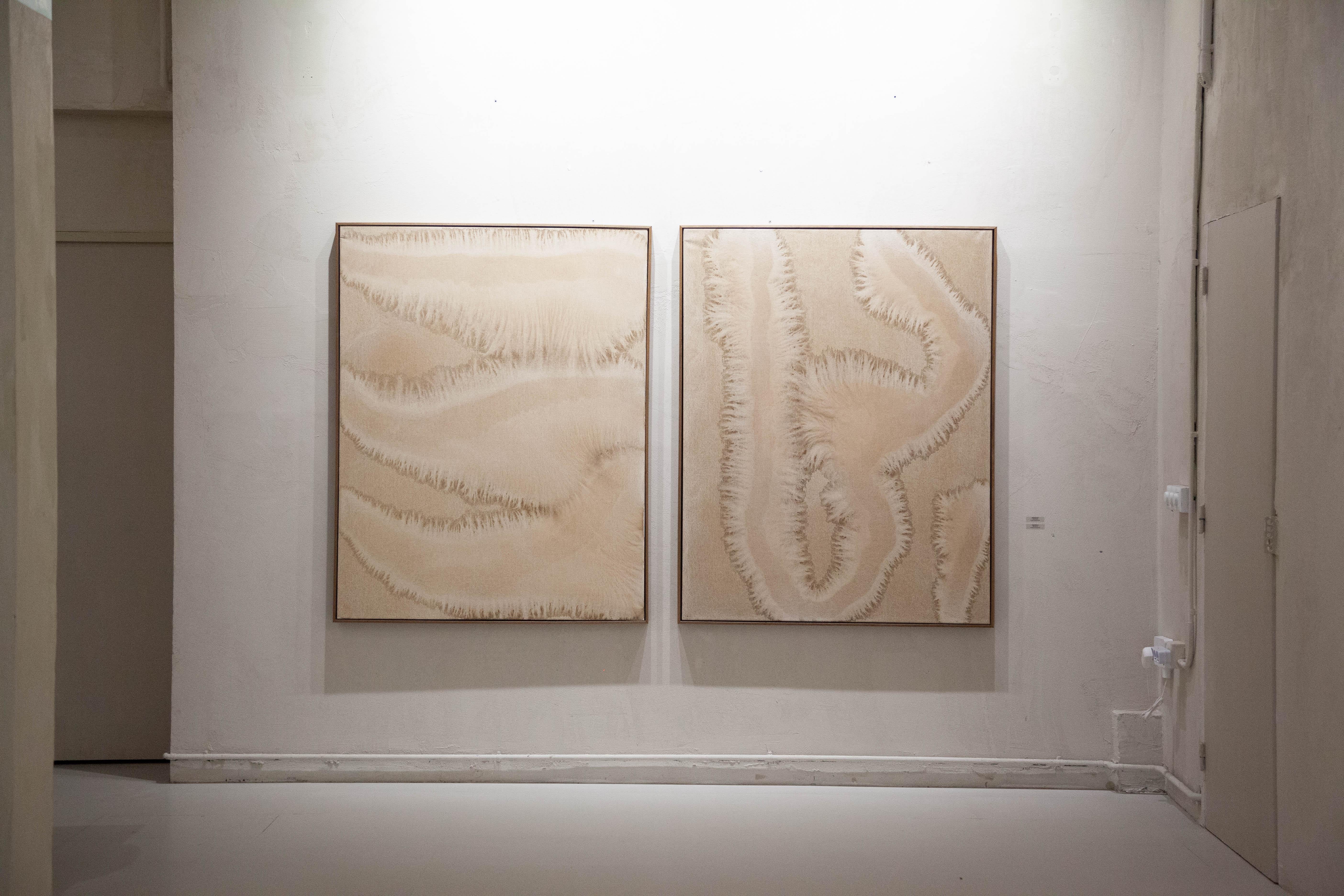 Rose Madone — Large Neutral Abstract Minimal Earth Diptych on Canvas (Set of 2) For Sale 5