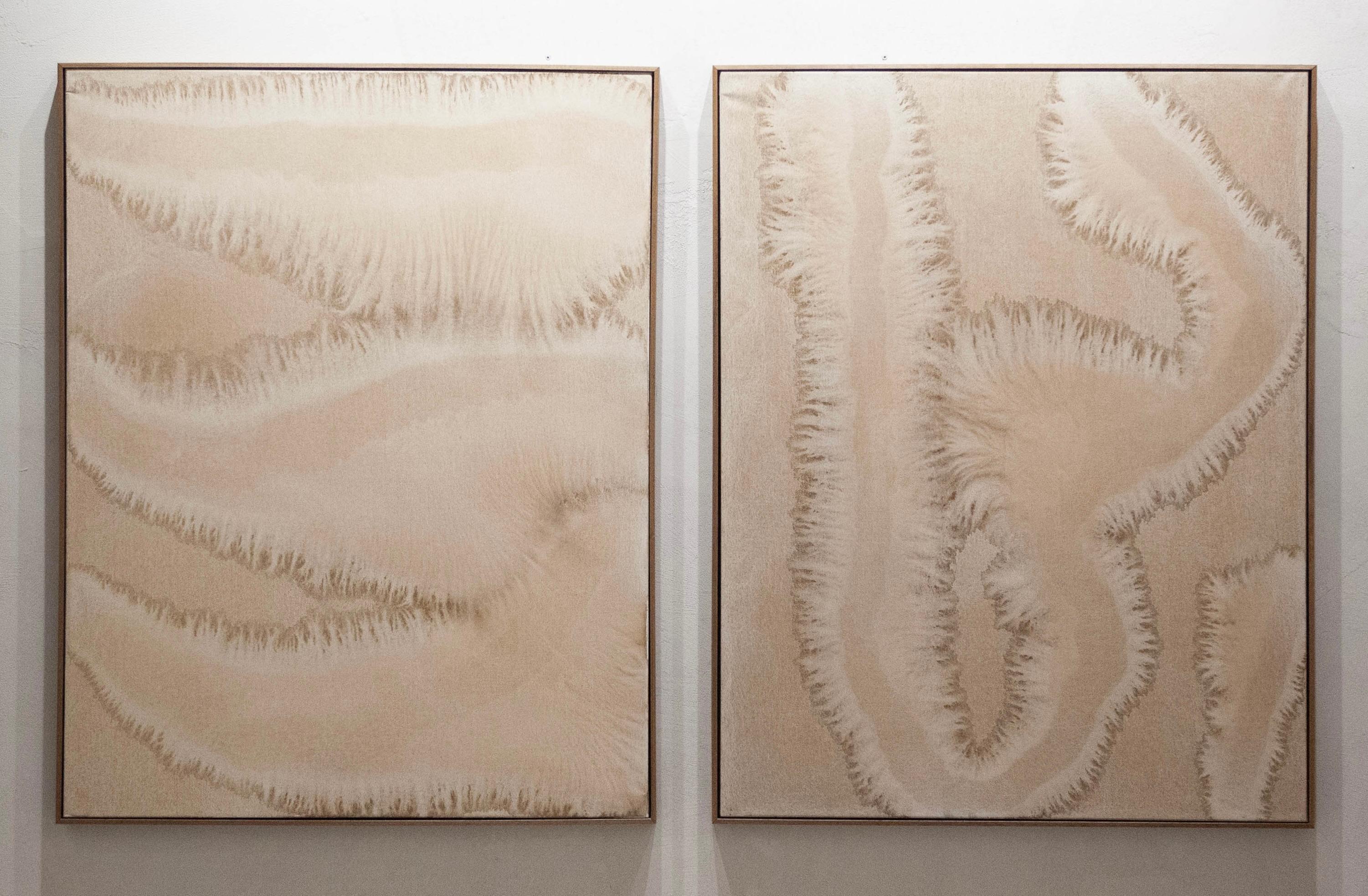 Onirisme organique (Diptych), 146 × 114 cm each panel, Acrylic on raw canvas. Total size of the two panels: 146 × 228 cm.

At Escat Gallery, we are committed to maintaining the highest standards of trust and professionalism for our collectors. Every