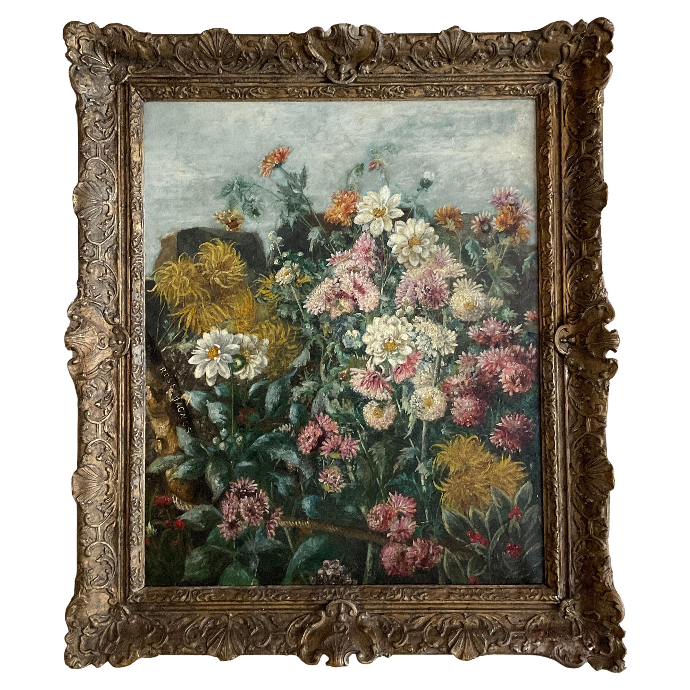 Rose Magnus Still Life Painting Oil on Canvas in Original Giltwood Frame For Sale