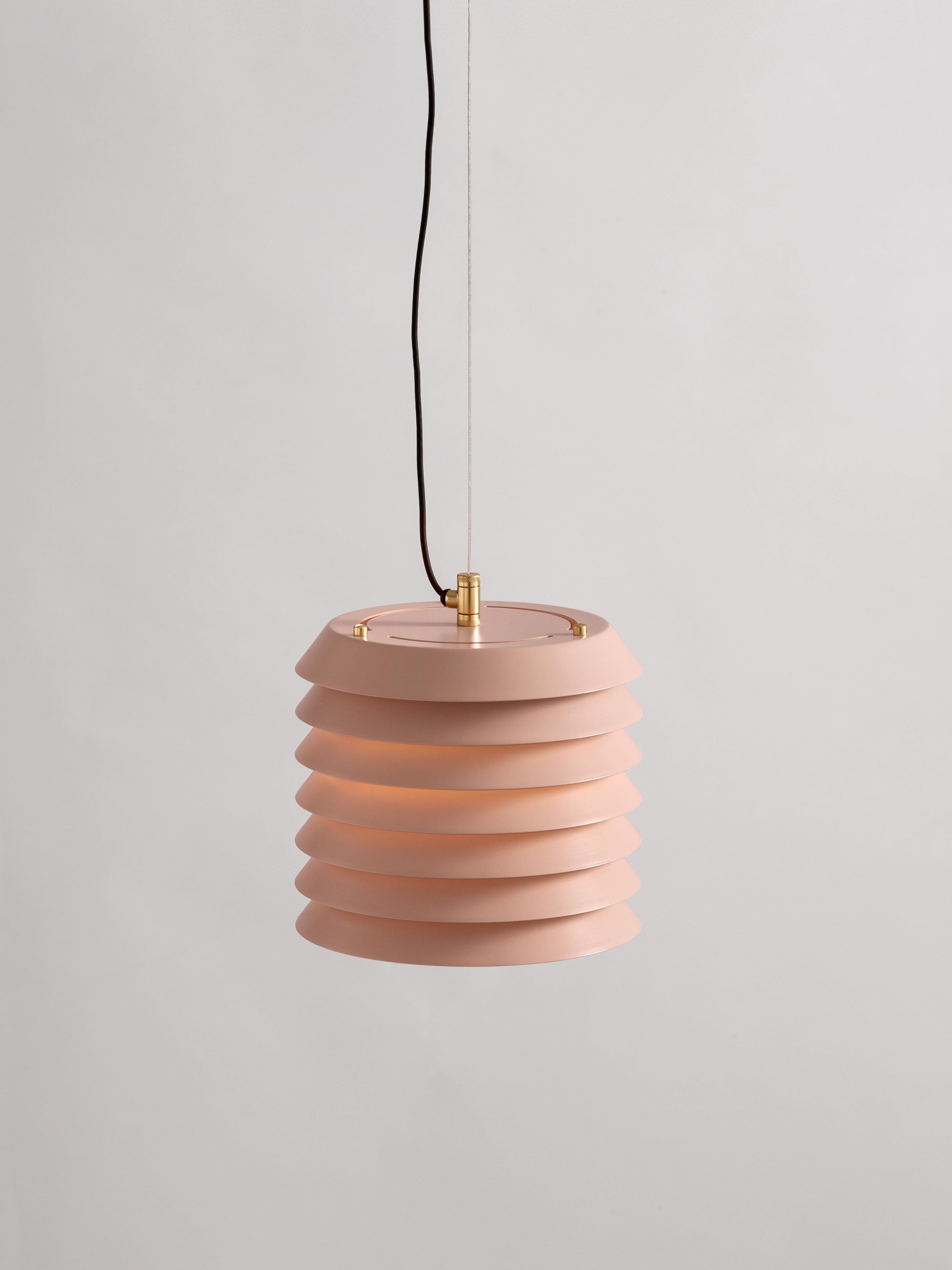 Rose maija 15 pendant lamp by Ilmari Tapiovaara
Dimensions: D 15 x H 14 cm
Materials: Metal, glass.
Available in white or nude rose.

Maija conveys the feeling of light typical of Baltic cities, where the streets are barely illuminated, apart