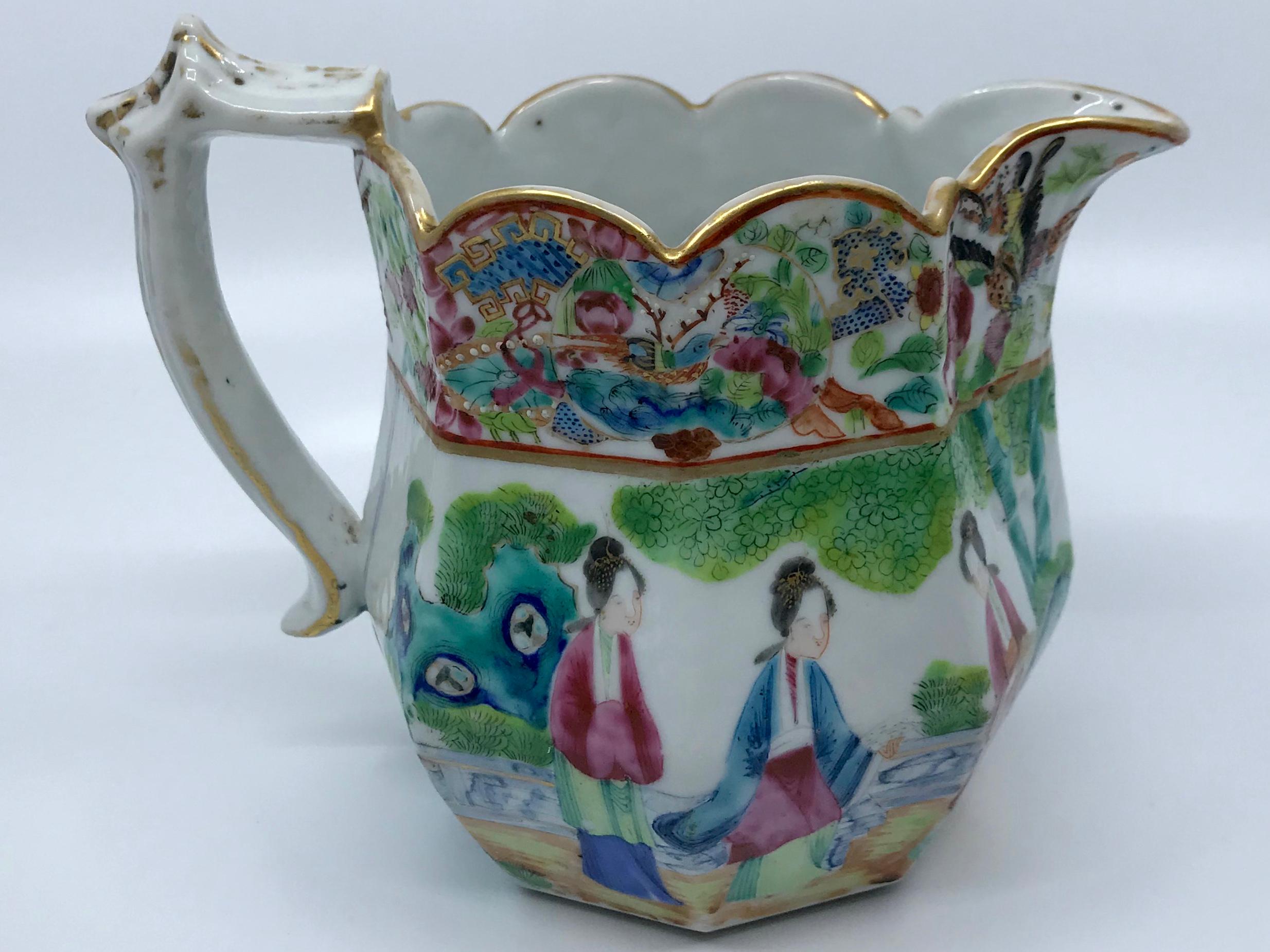 Chinese Export Rose Mandarin Chinese Porcelain Pitcher For Sale