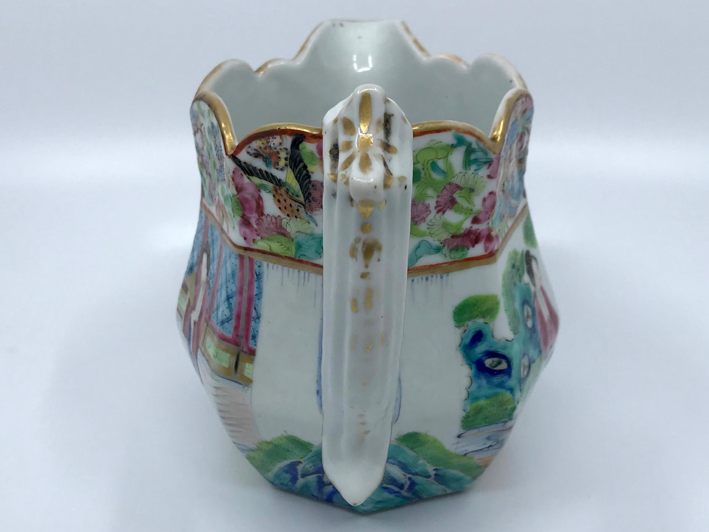 Hand-Painted Rose Mandarin Chinese Porcelain Pitcher For Sale