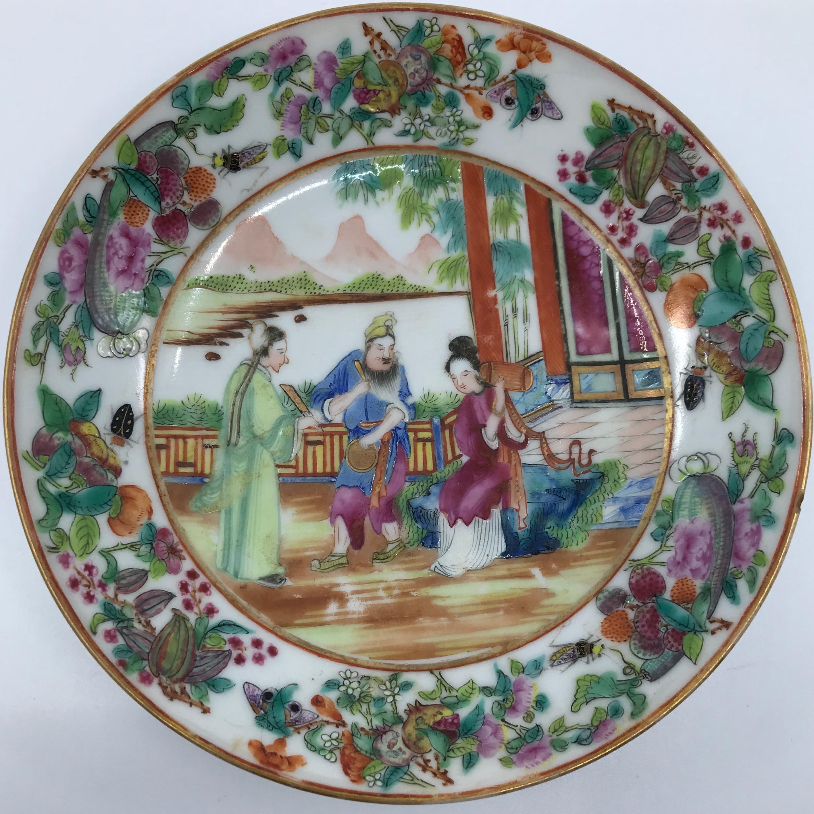 Chinoiserie Rose Mandarin Chinese Porcelain Saucer Dish For Sale