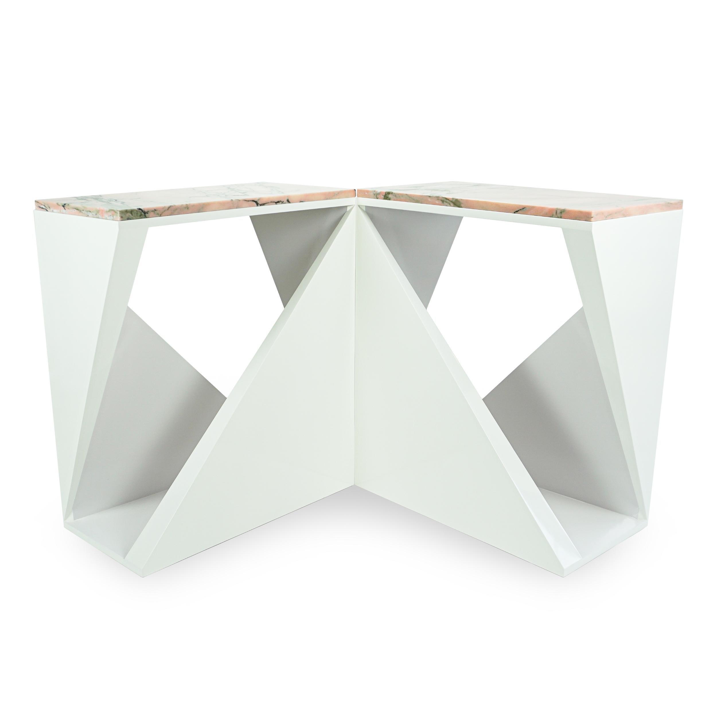 Lacquered Rose Marble Top Console set For Sale