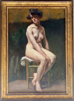 Antique The Live Model, ca 1892 Belle Epoque nude with Attitude, Paris Woman artist