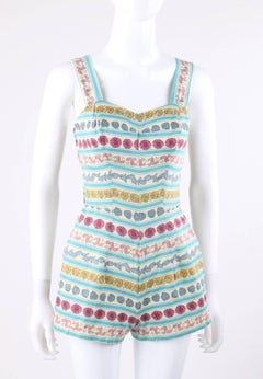 ROSE MARIE REID c.1950s EMILIO PUCCI Signature Print One Piece Swimsuit / Romper
