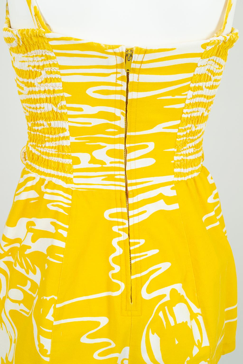 Rose Marie Reid Yellow Abstract Sun Suit Play Suit Beach Romper – XS, 1950s For Sale 3