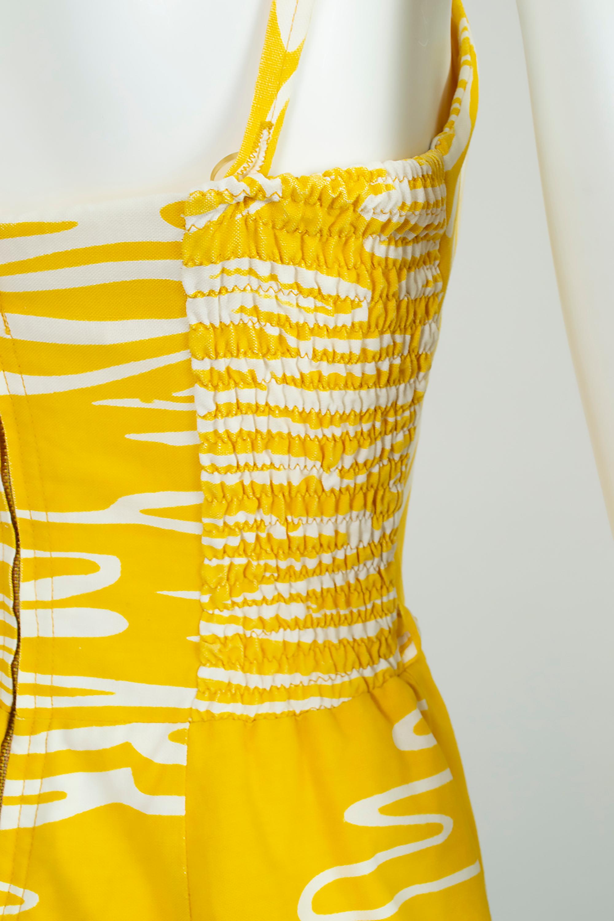 Combishort de plage jaune Abstract Sun Rose Marie Reid, Taille XS, années 1950 en vente 4