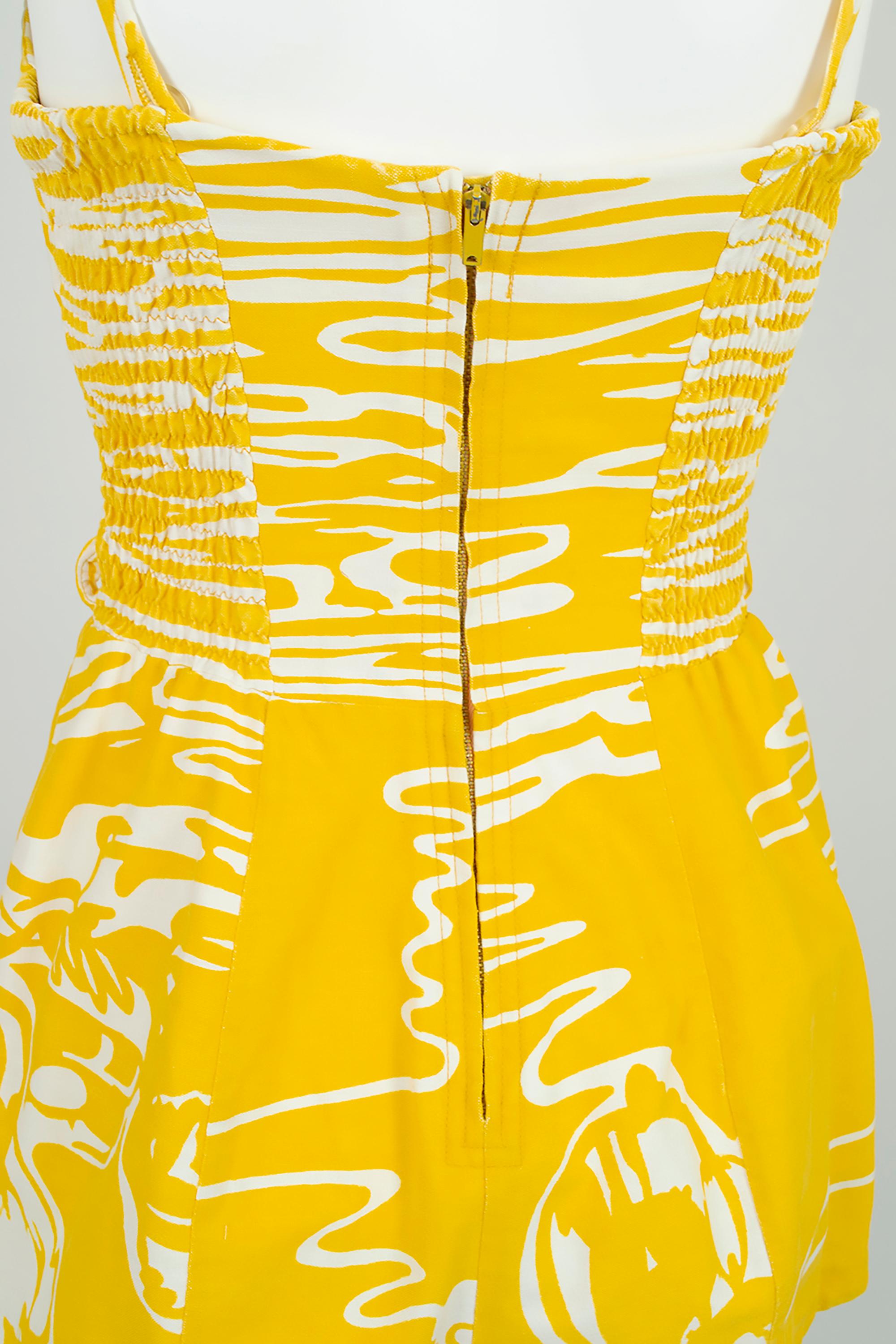 Combishort de plage jaune Abstract Sun Rose Marie Reid, Taille XS, années 1950 en vente 5