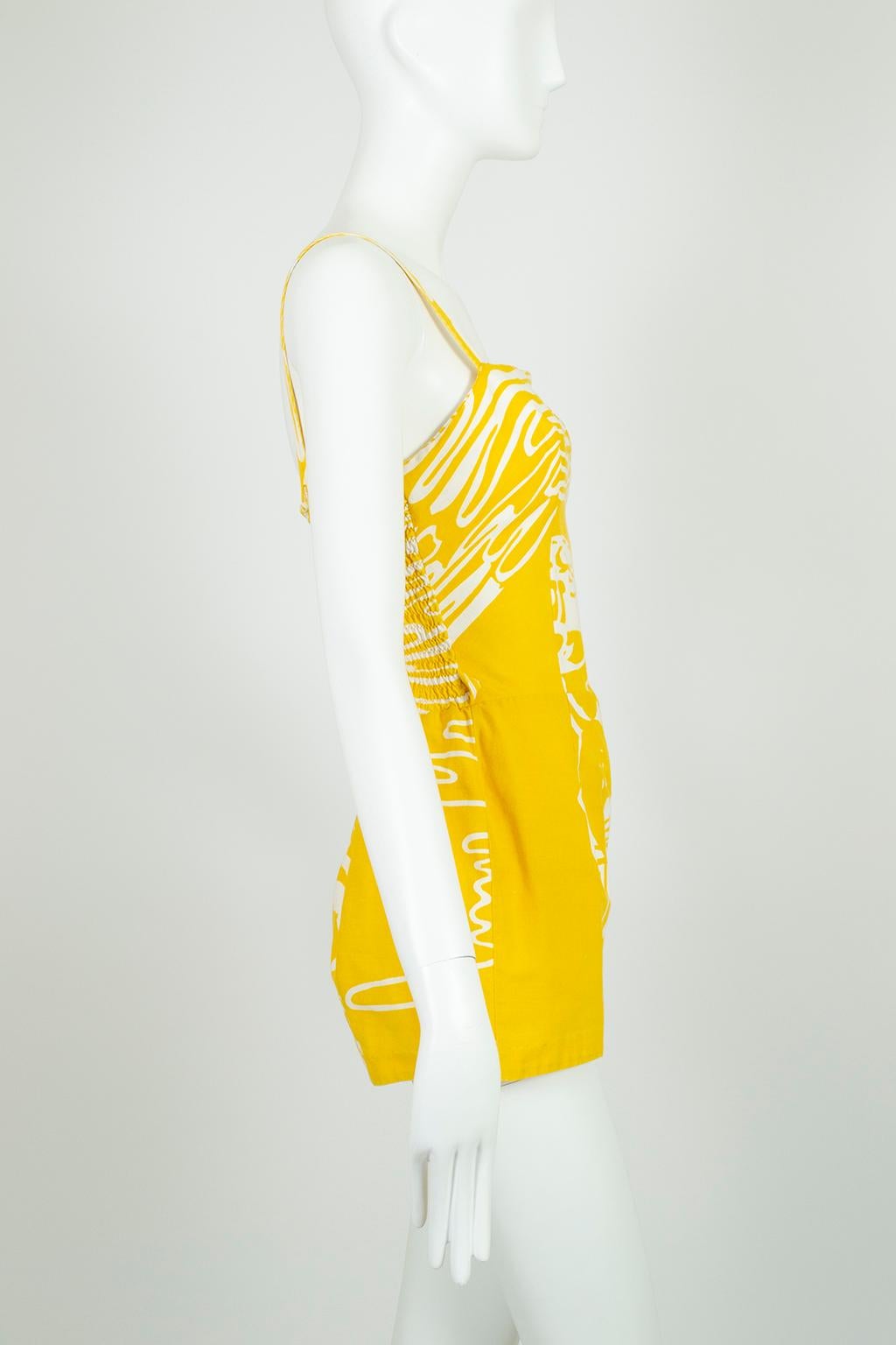 Jaune Combishort de plage jaune Abstract Sun Rose Marie Reid, Taille XS, années 1950 en vente