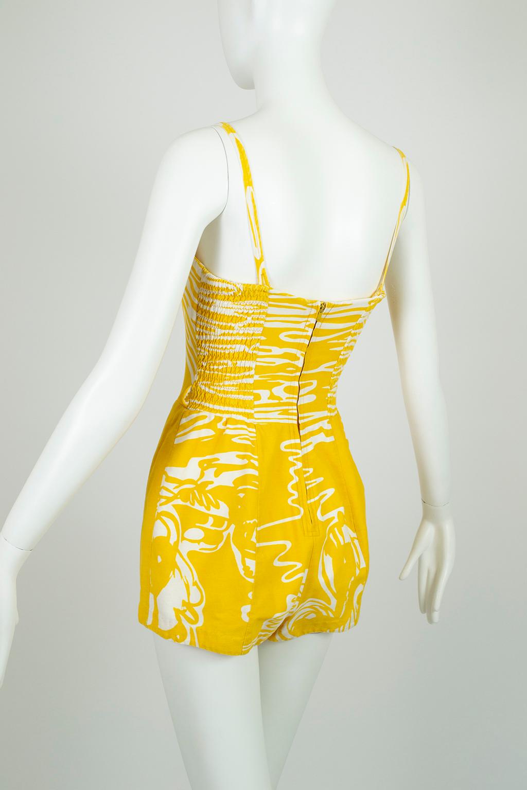 Combishort de plage jaune Abstract Sun Rose Marie Reid, Taille XS, années 1950 Excellent état - En vente à Tucson, AZ