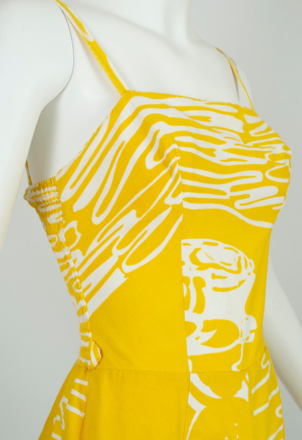 Combishort de plage jaune Abstract Sun Rose Marie Reid, Taille XS, années 1950 Pour femmes en vente