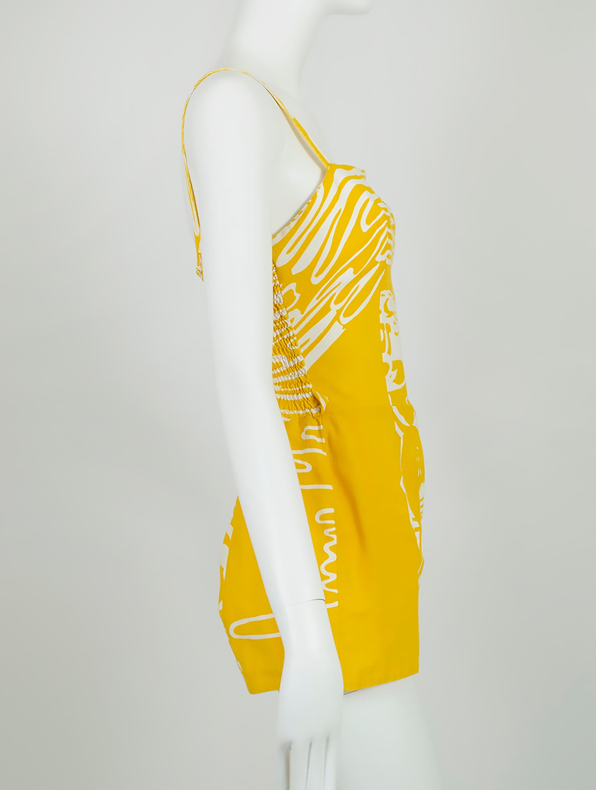 Jaune Combishort de plage jaune Abstract Sun Rose Marie Reid, Taille XS, années 1950 en vente