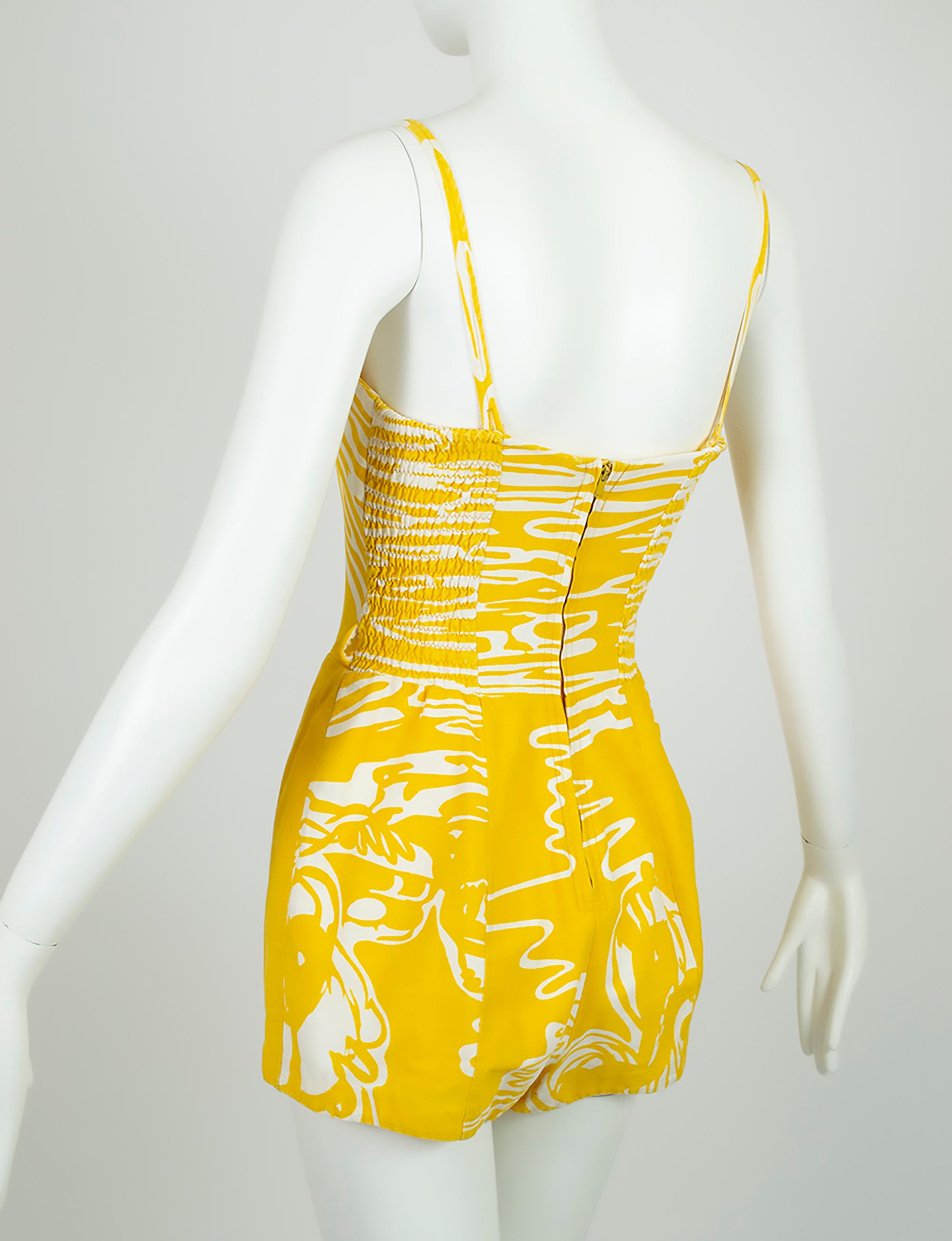 Combishort de plage jaune Abstract Sun Rose Marie Reid, Taille XS, années 1950 Excellent état - En vente à Tucson, AZ