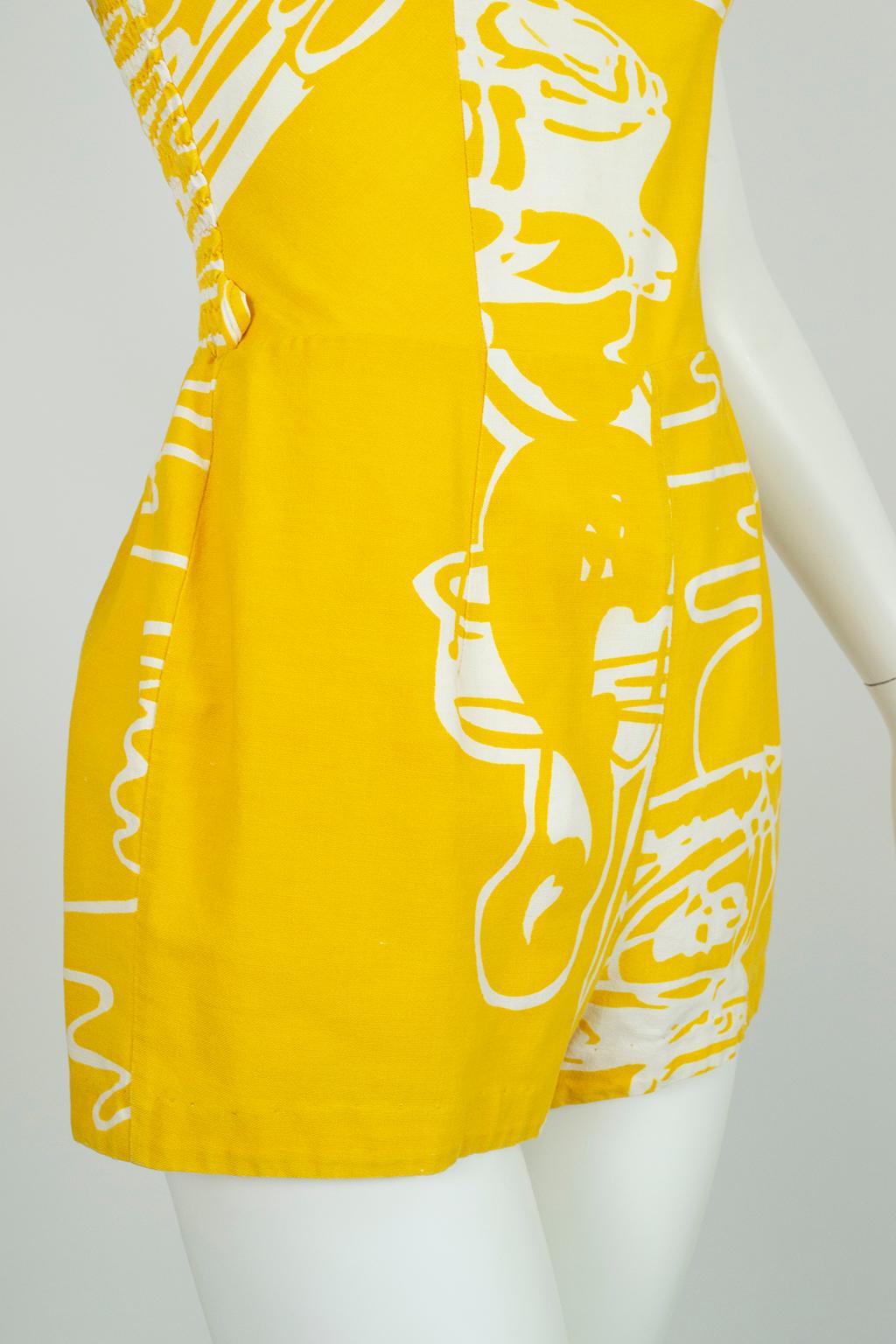 Combishort de plage jaune Abstract Sun Rose Marie Reid, Taille XS, années 1950 en vente 2