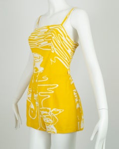 Rose Marie Reid Yellow Abstract Sun Suit Play Suit Beach Romper – XS, 1950s