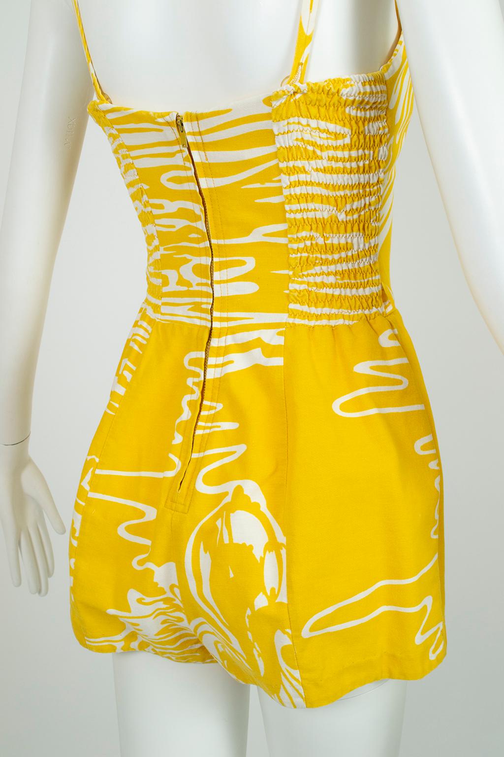 Combishort de plage jaune Abstract Sun Rose Marie Reid, Taille XS, années 1950 en vente 3