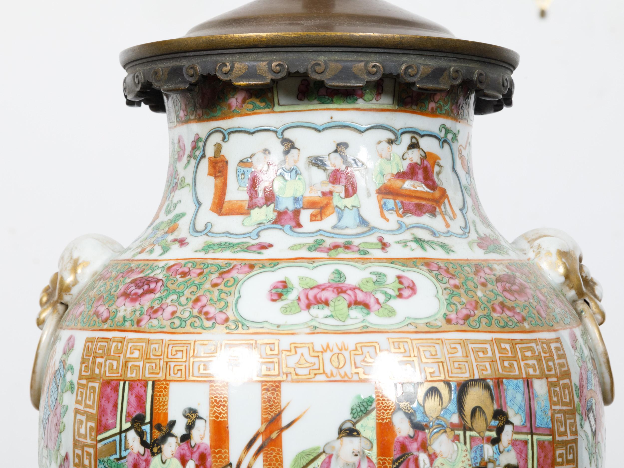 Rose Medallion Canton Baluster Vase  circa 1800 Mounted as a Table Lamp For Sale 3