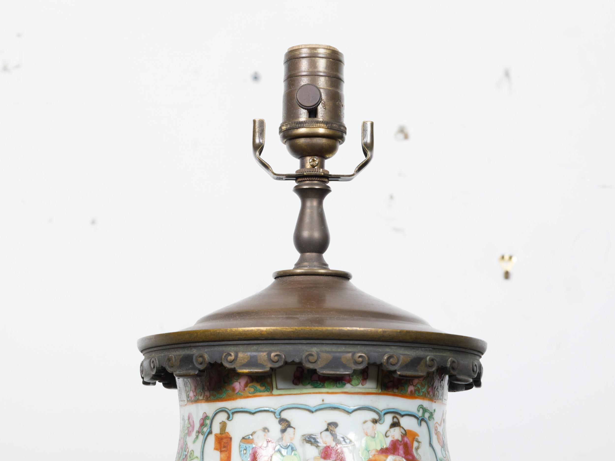 Rose Medallion Canton Baluster Vase  circa 1800 Mounted as a Table Lamp For Sale 4