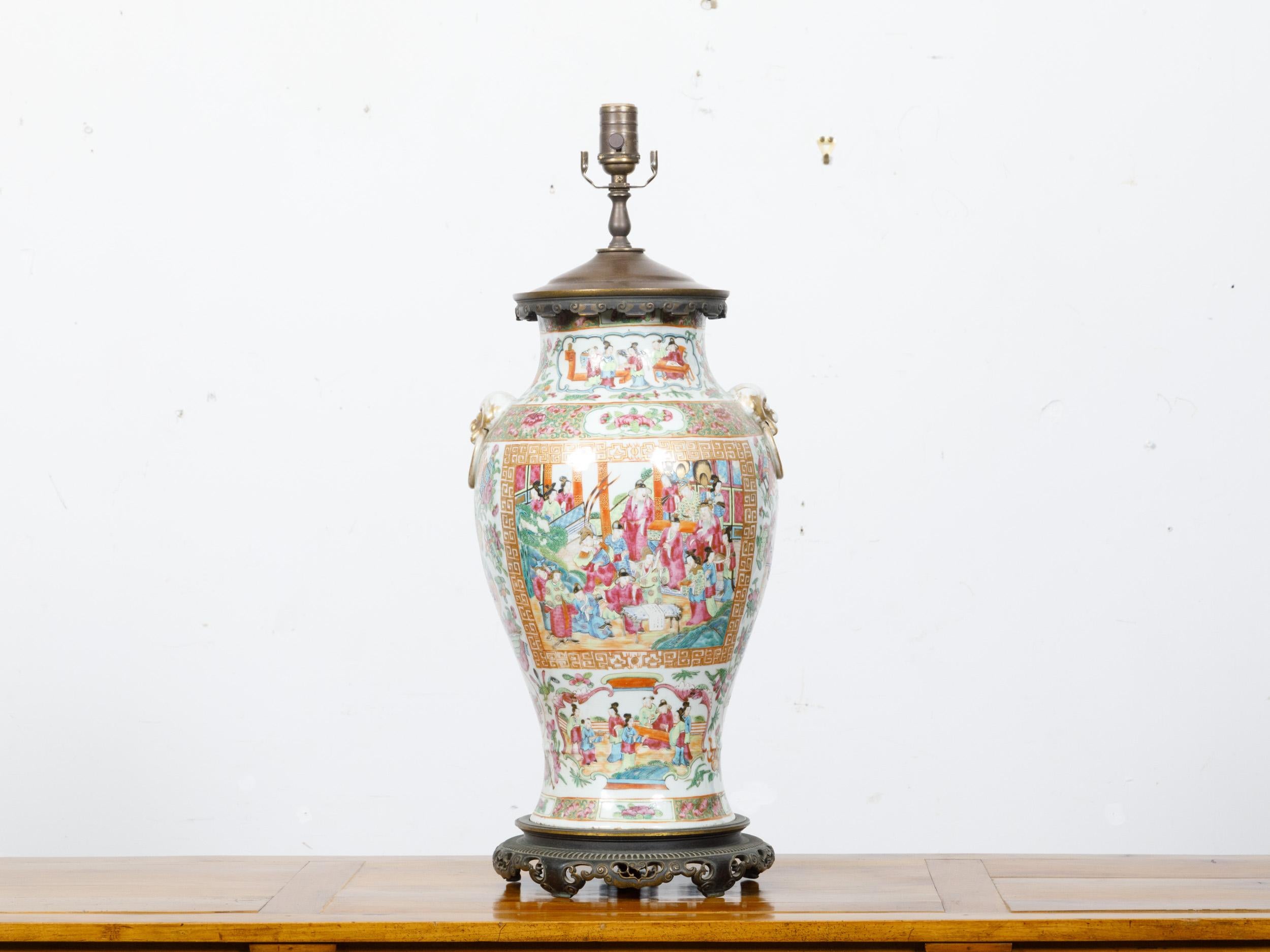 Rose Medallion Canton Baluster Vase  circa 1800 Mounted as a Table Lamp For Sale 5